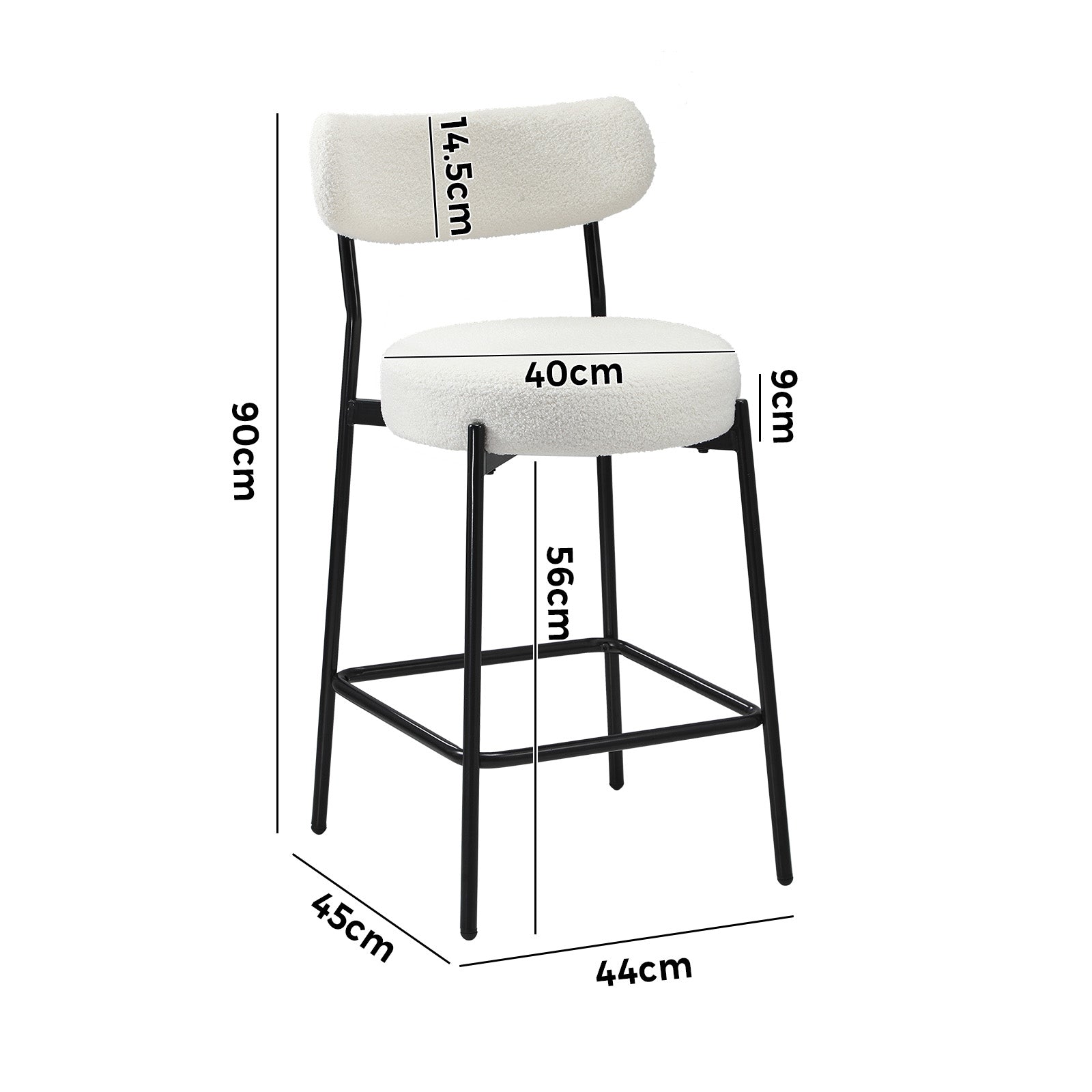 Oikiture 4x Bar Stools Kitchen Dining Chairs Counter Stool Boucle Fabric White - Sunyee