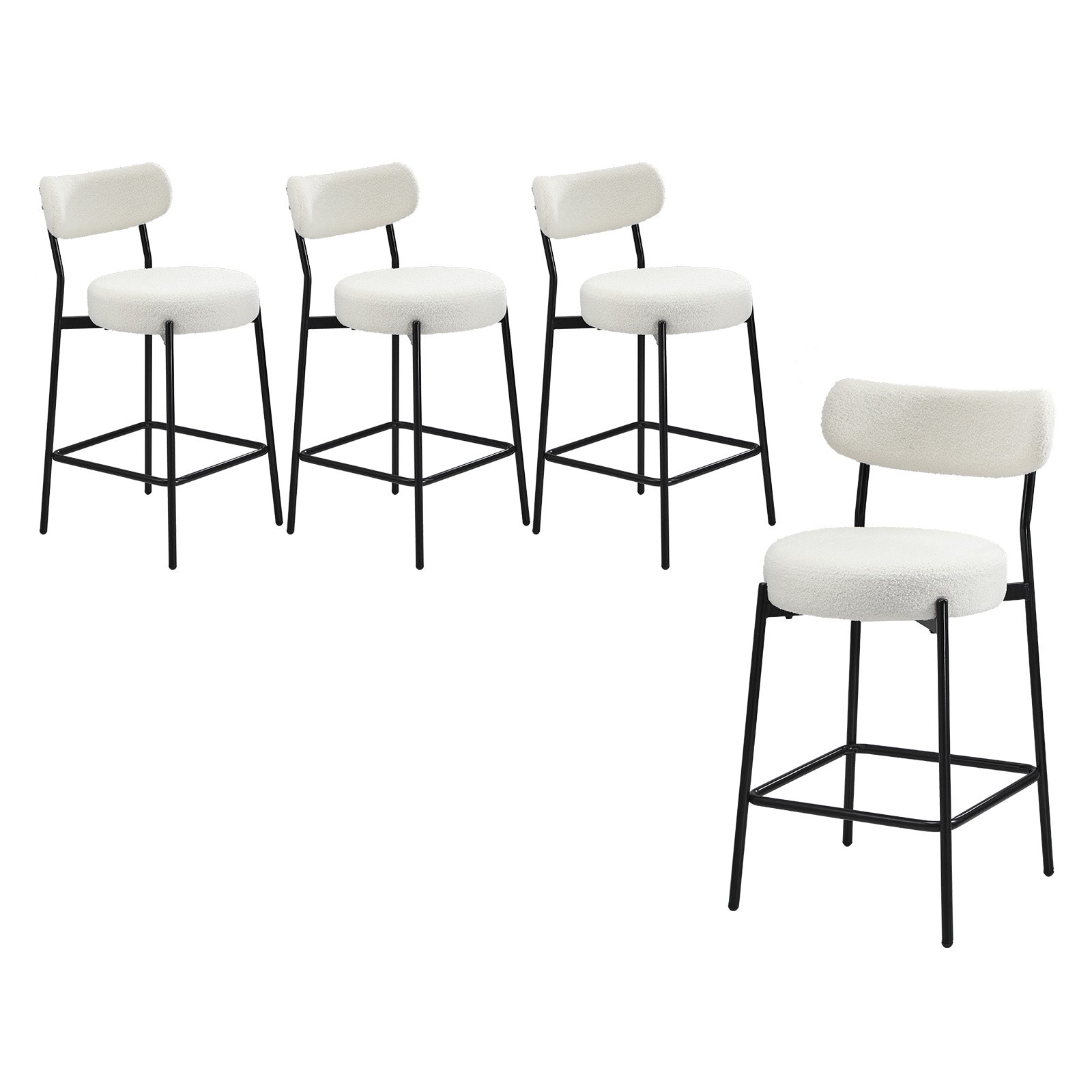 Oikiture 4x Bar Stools Kitchen Dining Chairs Counter Stool Boucle Fabric White - Sunyee