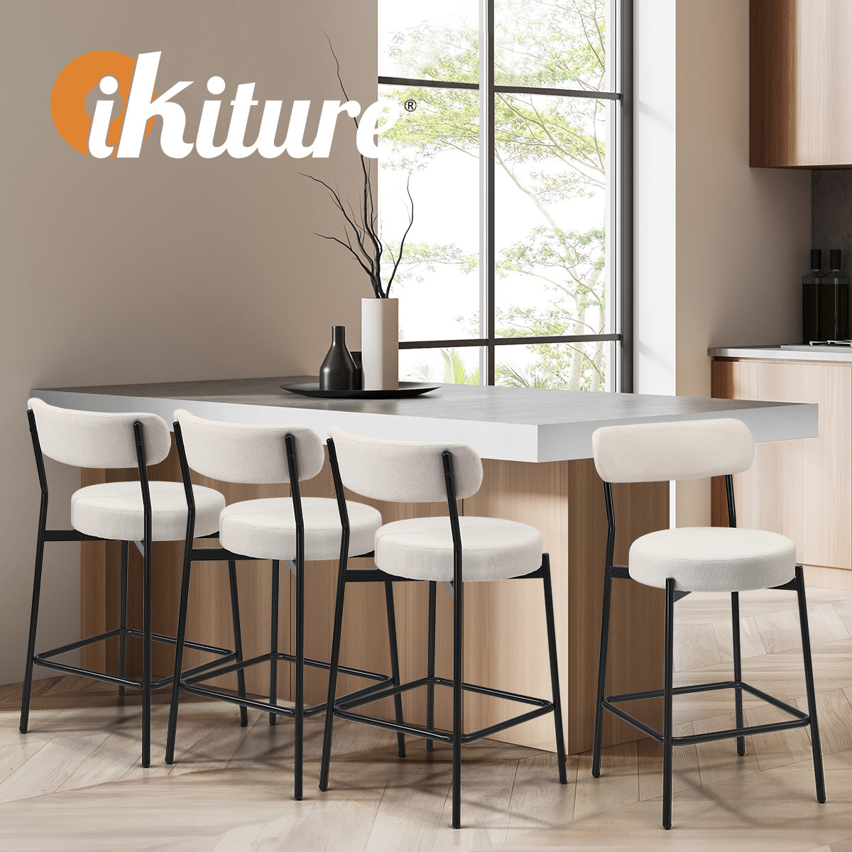 Oikiture 4x Bar Stools Kitchen Dining Chairs Counter Stool Beige - Sunyee