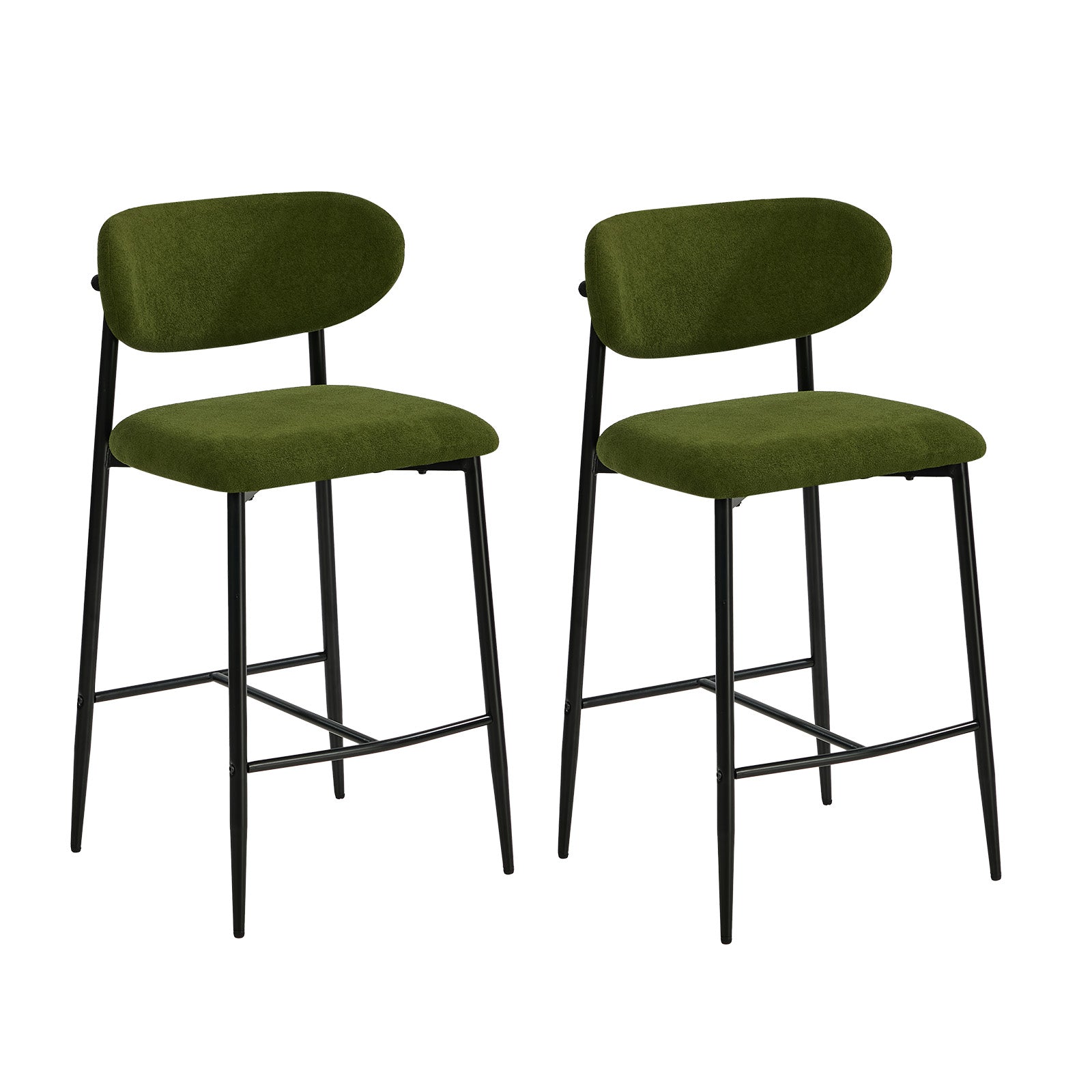 Oikiture 2x Bar Stools Kitchen Stool Counter Chair Fabric Green