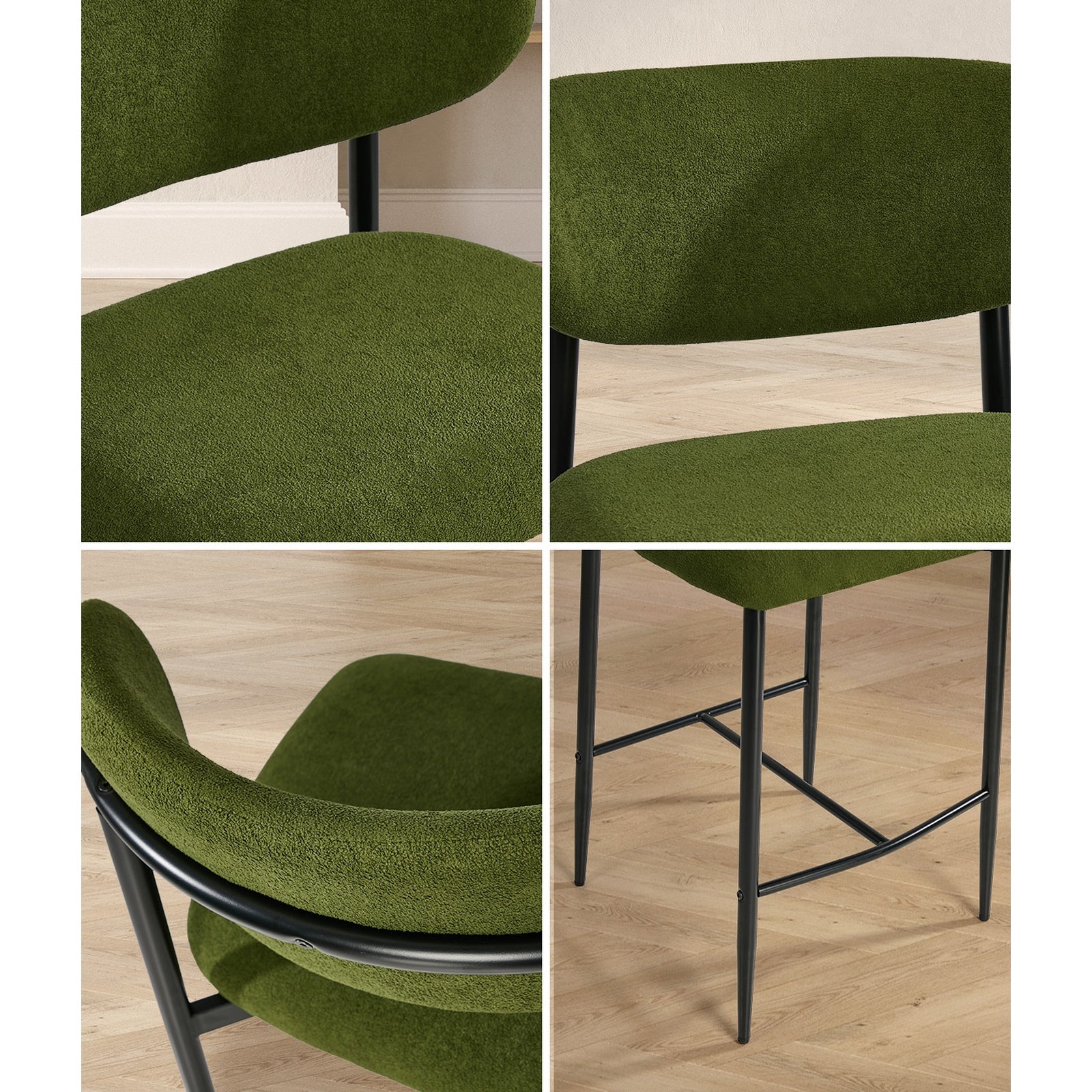 Oikiture 4x Bar Stools Kitchen Stool Counter Chair Fabric Green