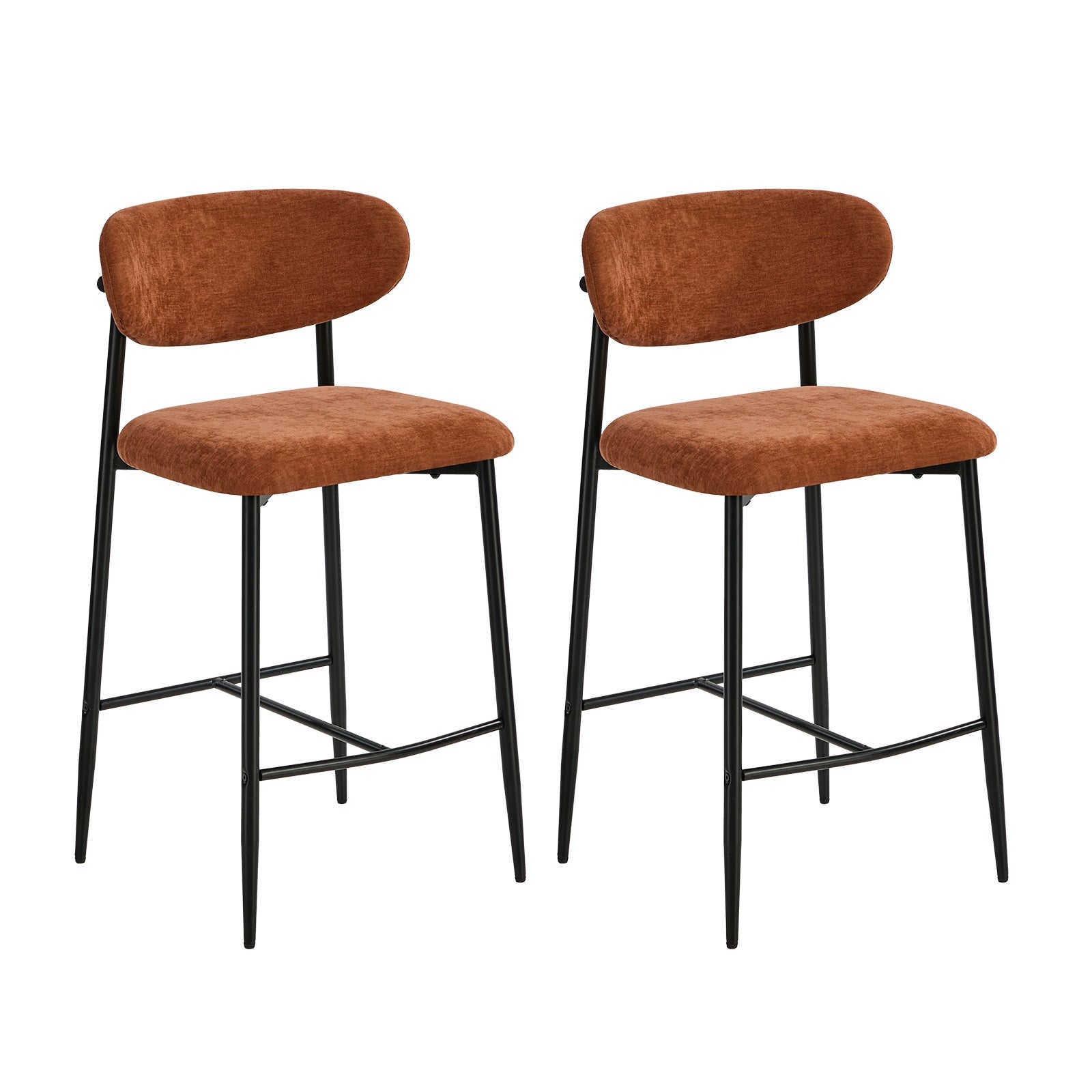 Oikiture 2x Bar Stools Kitchen Stool Counter Chair Fabric Orange
