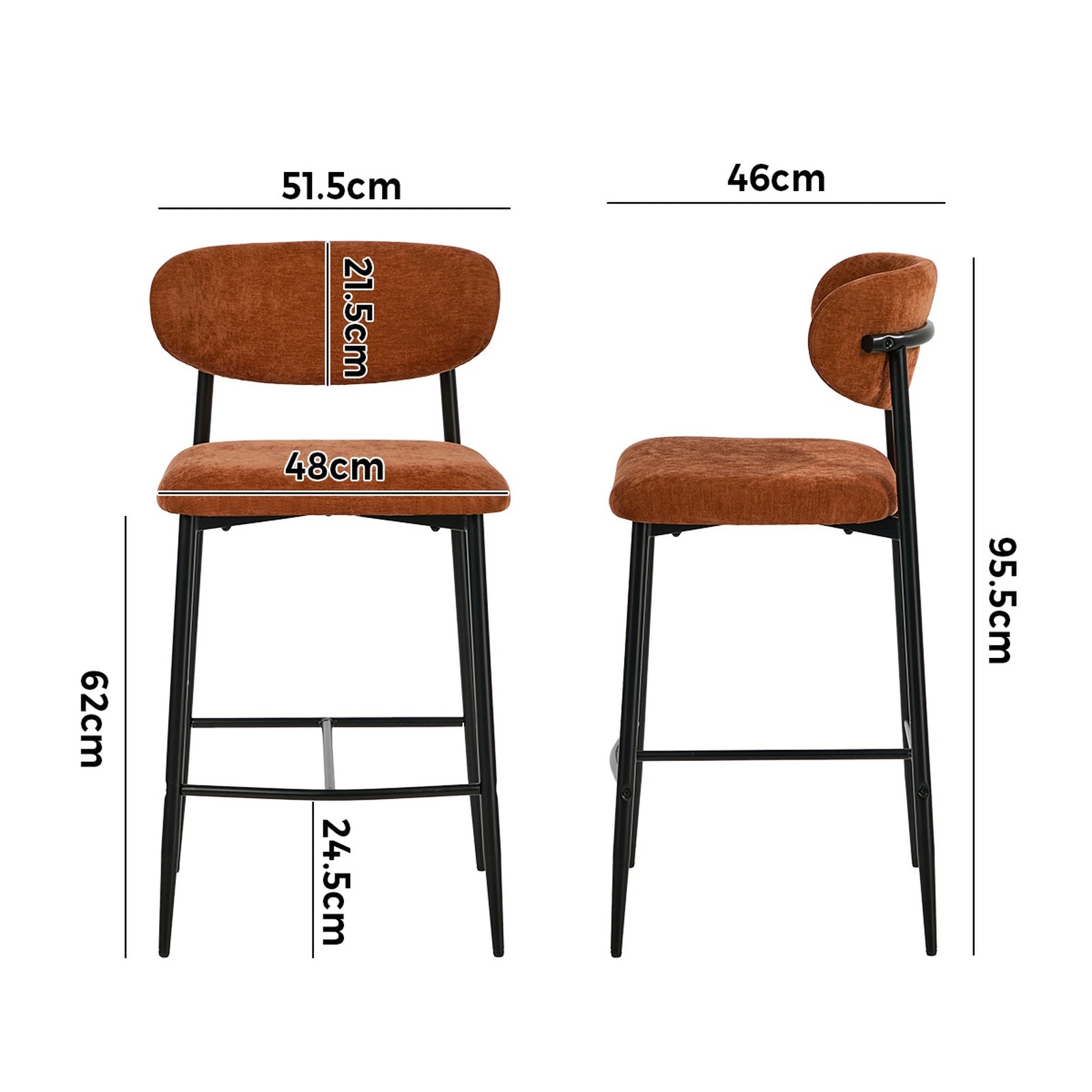 Oikiture 4x Bar Stools Kitchen Stool Counter Chair Fabric Orange