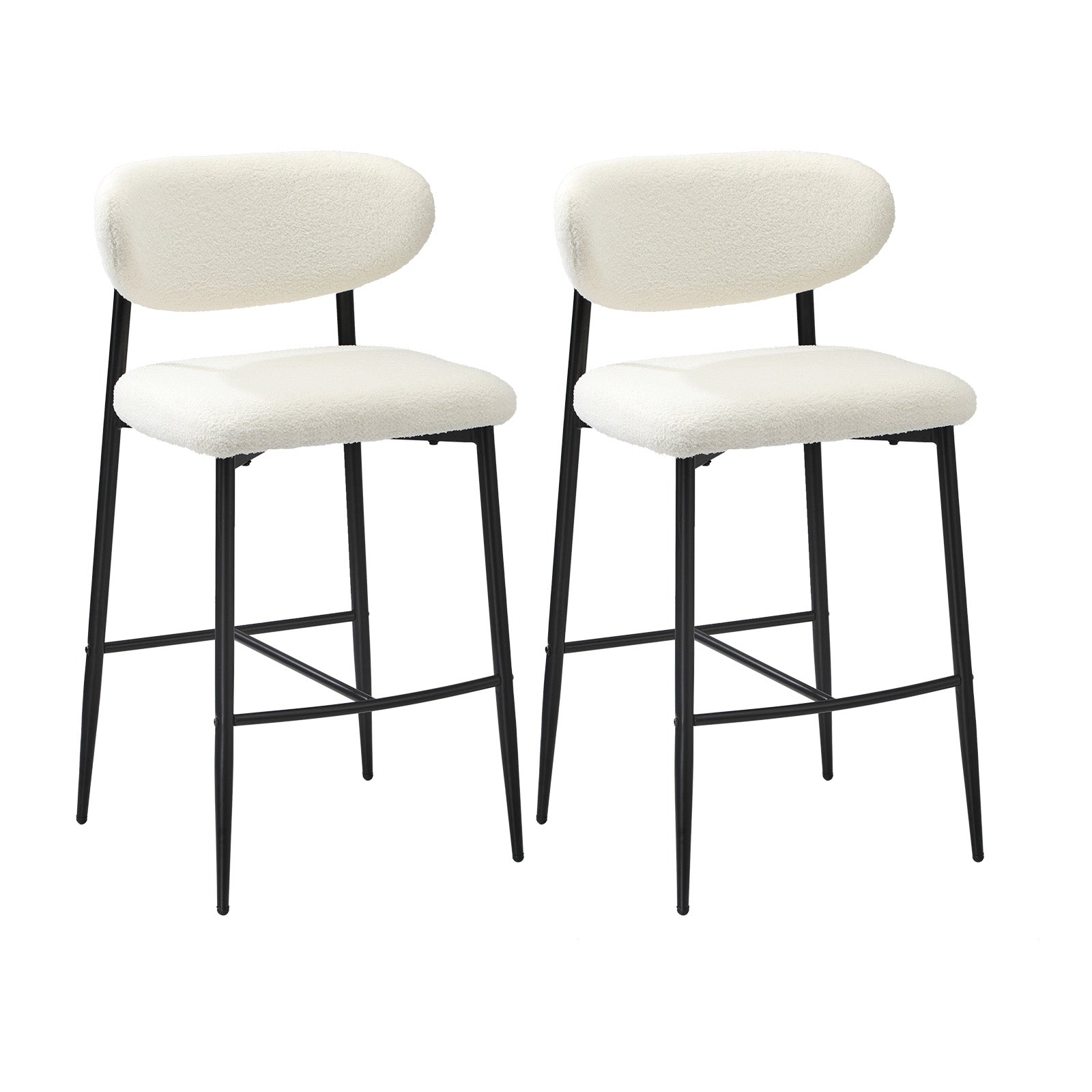 Oikiture 2x Bar Stools Kitchen Stool Counter Chair Boucle Fabric Black - Sunyee