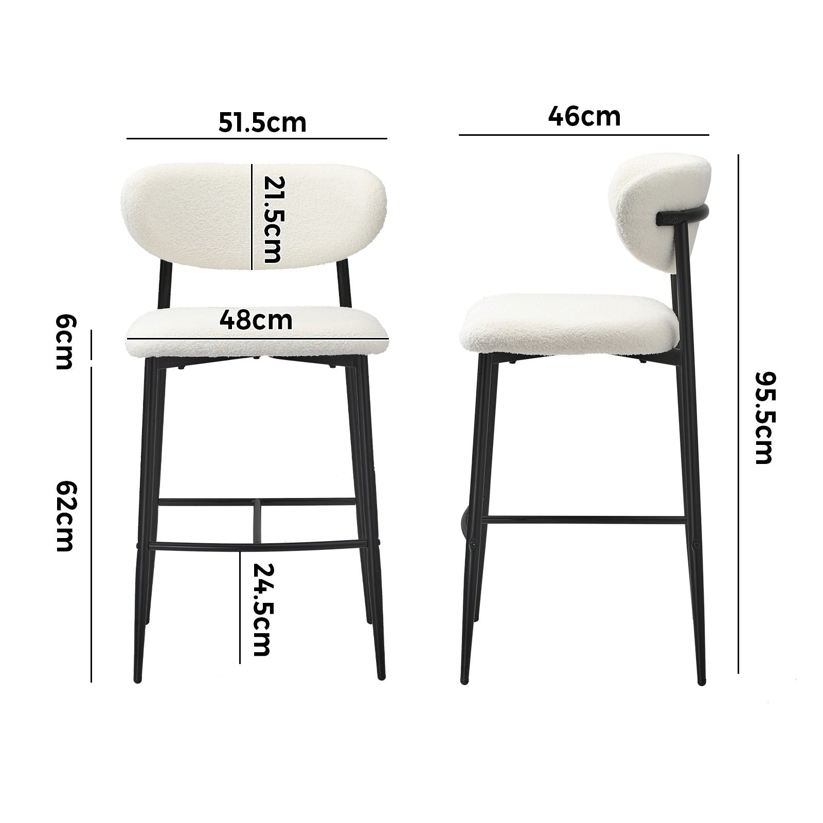 Oikiture 4x Bar Stools Kitchen Stool Counter Chair Boucle Fabric Black - Sunyee
