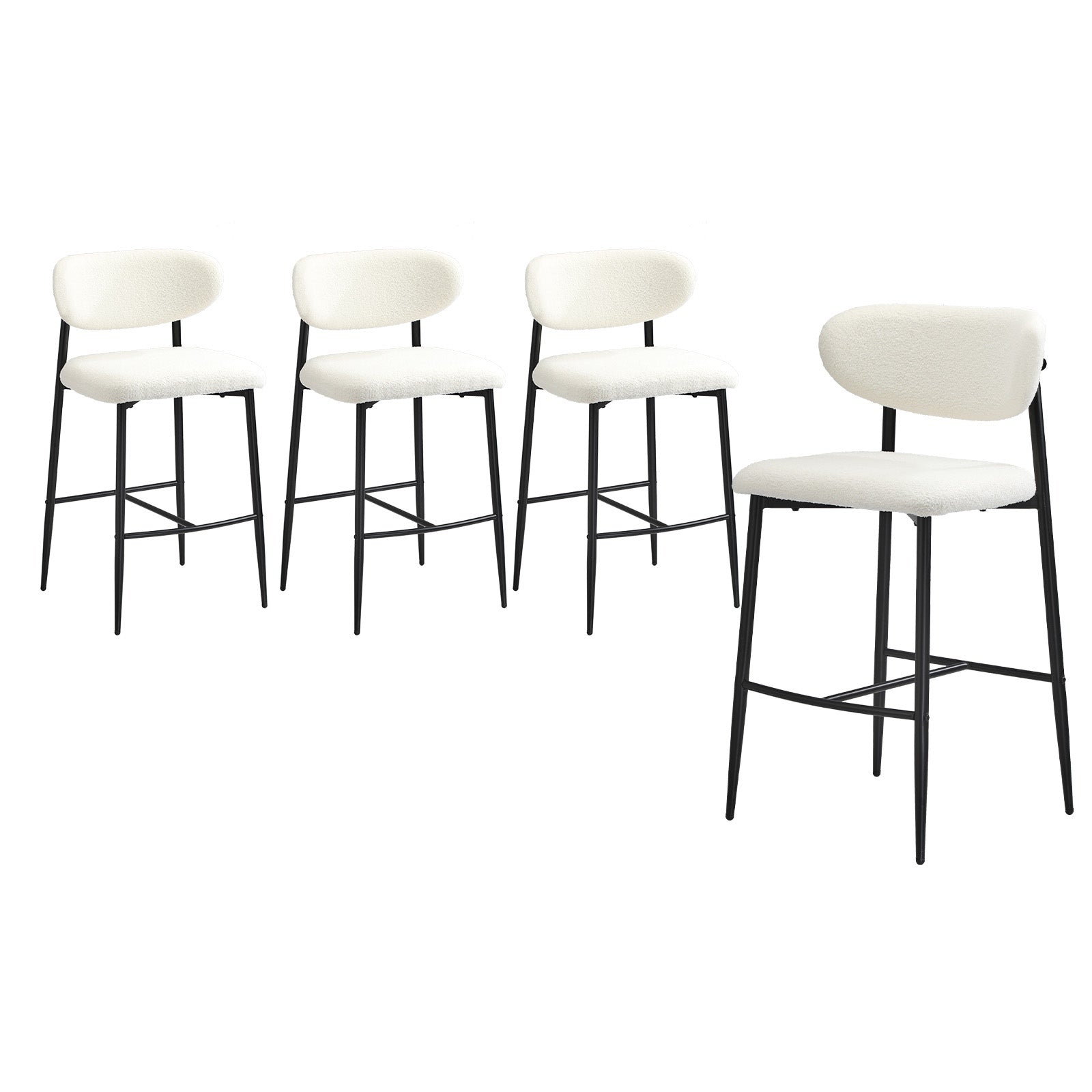 Oikiture 4x Bar Stools Kitchen Stool Counter Chair Boucle Fabric Black - Sunyee