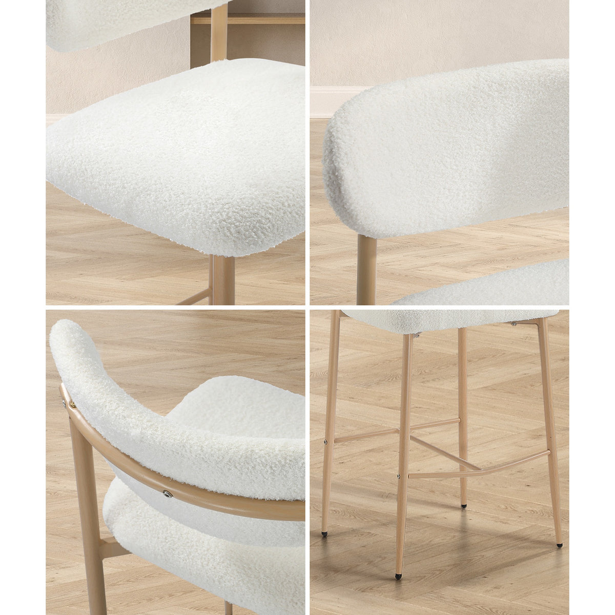 Oikiture 4x Bar Stools Kitchen Stool Counter Chair Boucle Fabric Natural