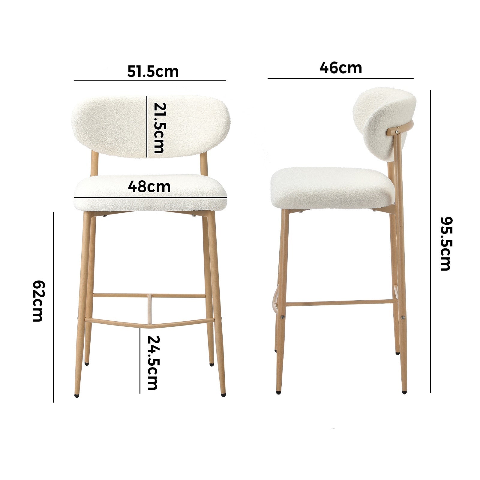 Oikiture 4x Bar Stools Kitchen Stool Counter Chair Boucle Fabric Natural - Sunyee