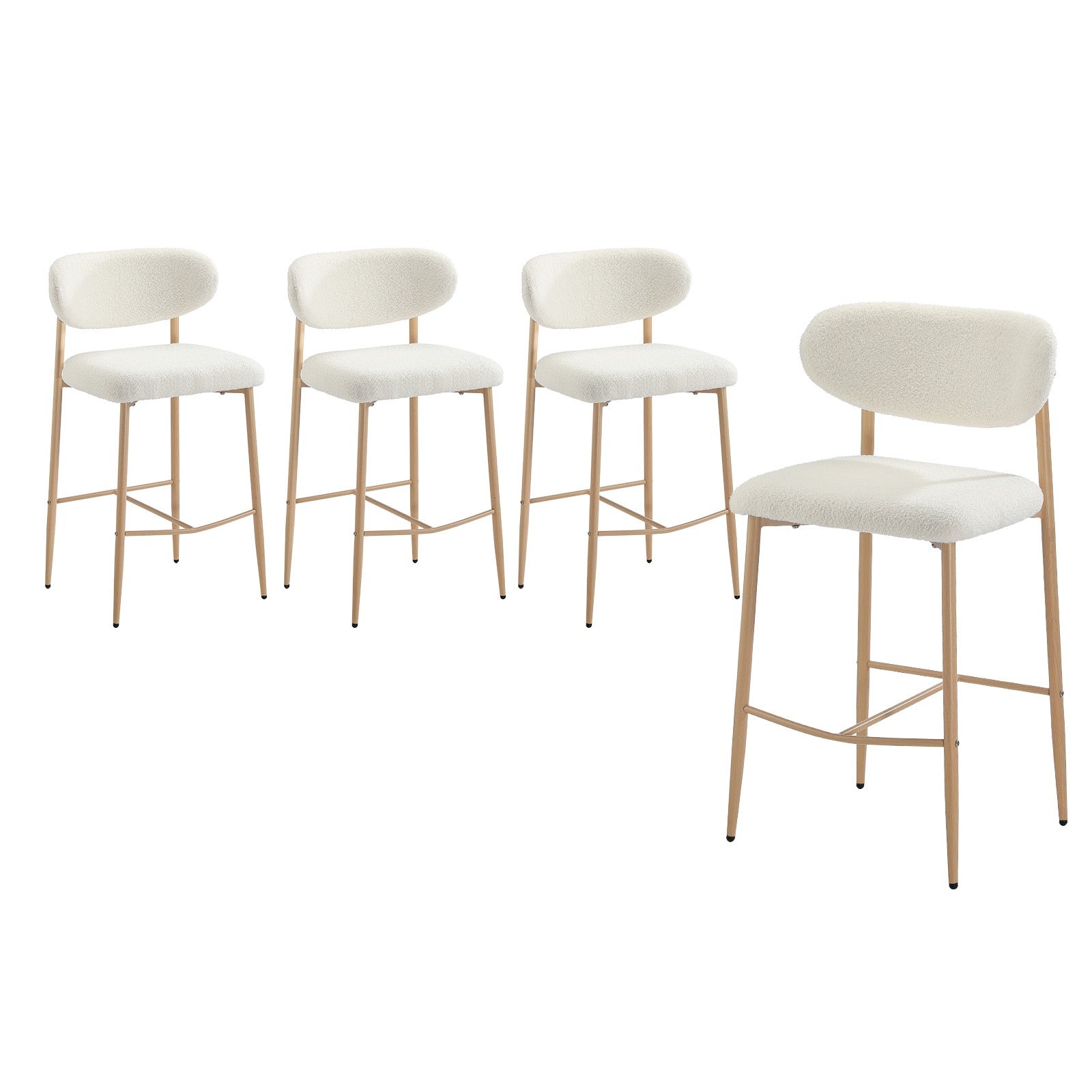 Oikiture 4x Bar Stools Kitchen Stool Counter Chair Boucle Fabric Natural - Sunyee