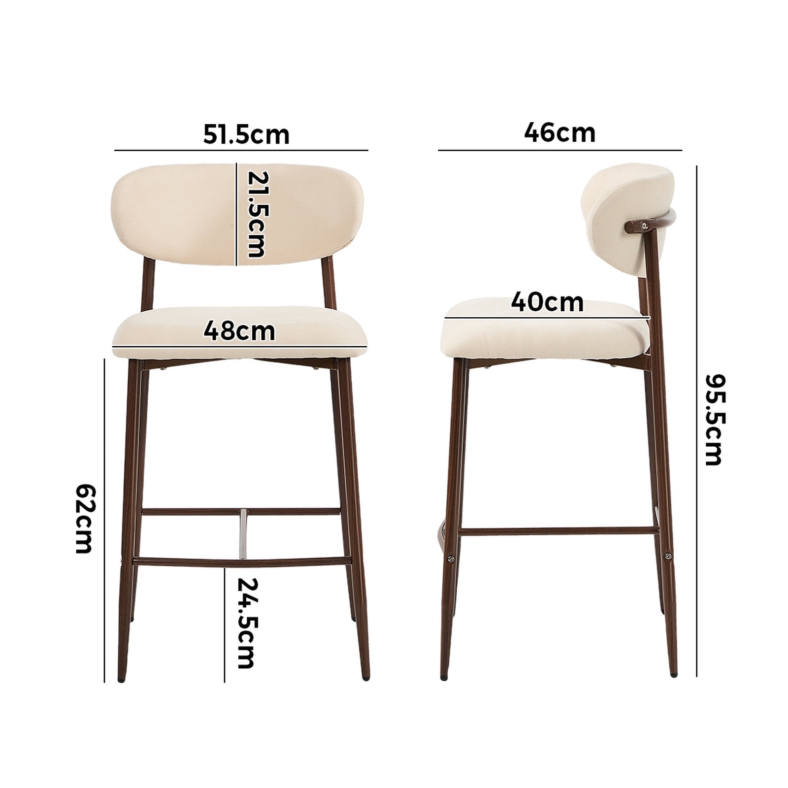 Oikiture 2x Bar Stools Kitchen Stool Counter Chair Boucle Walnut