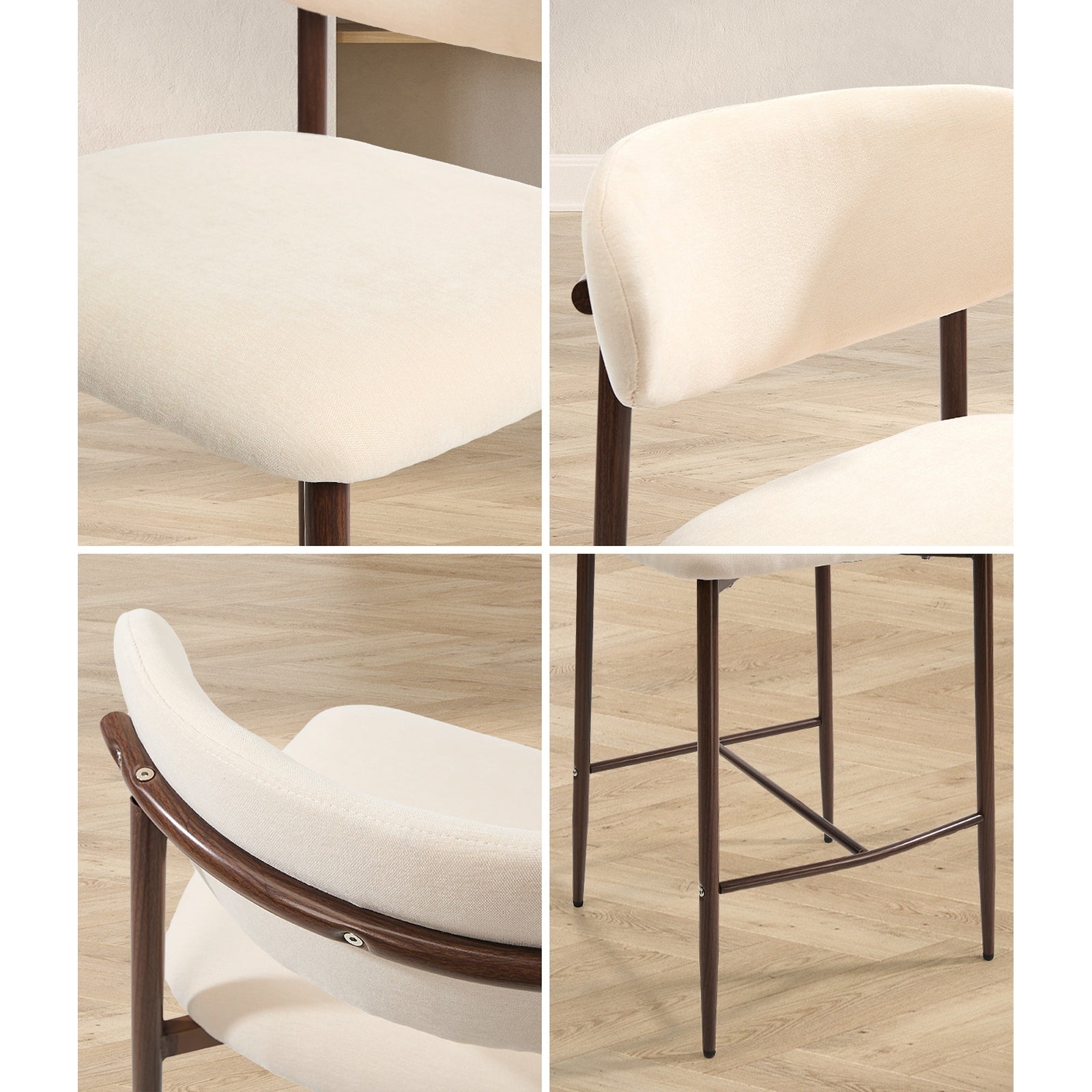 Oikiture 4x Bar Stools Kitchen Stool Counter Chair Boucle Walnut