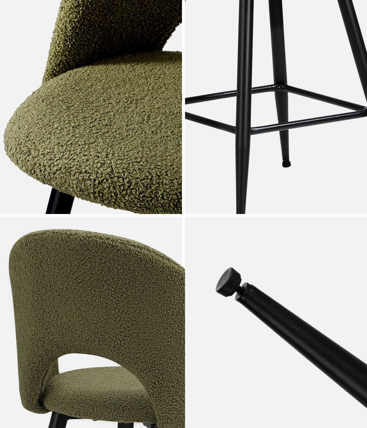 Oikiture 2x Bar Stools Kitchen Counter Stool Dining Chairs Boucle Green HORN