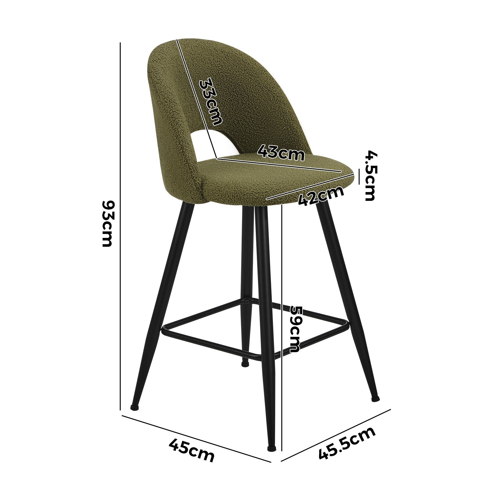 Oikiture 2x Bar Stools Kitchen Counter Stool Dining Chairs Boucle Green HORN - Sunyee
