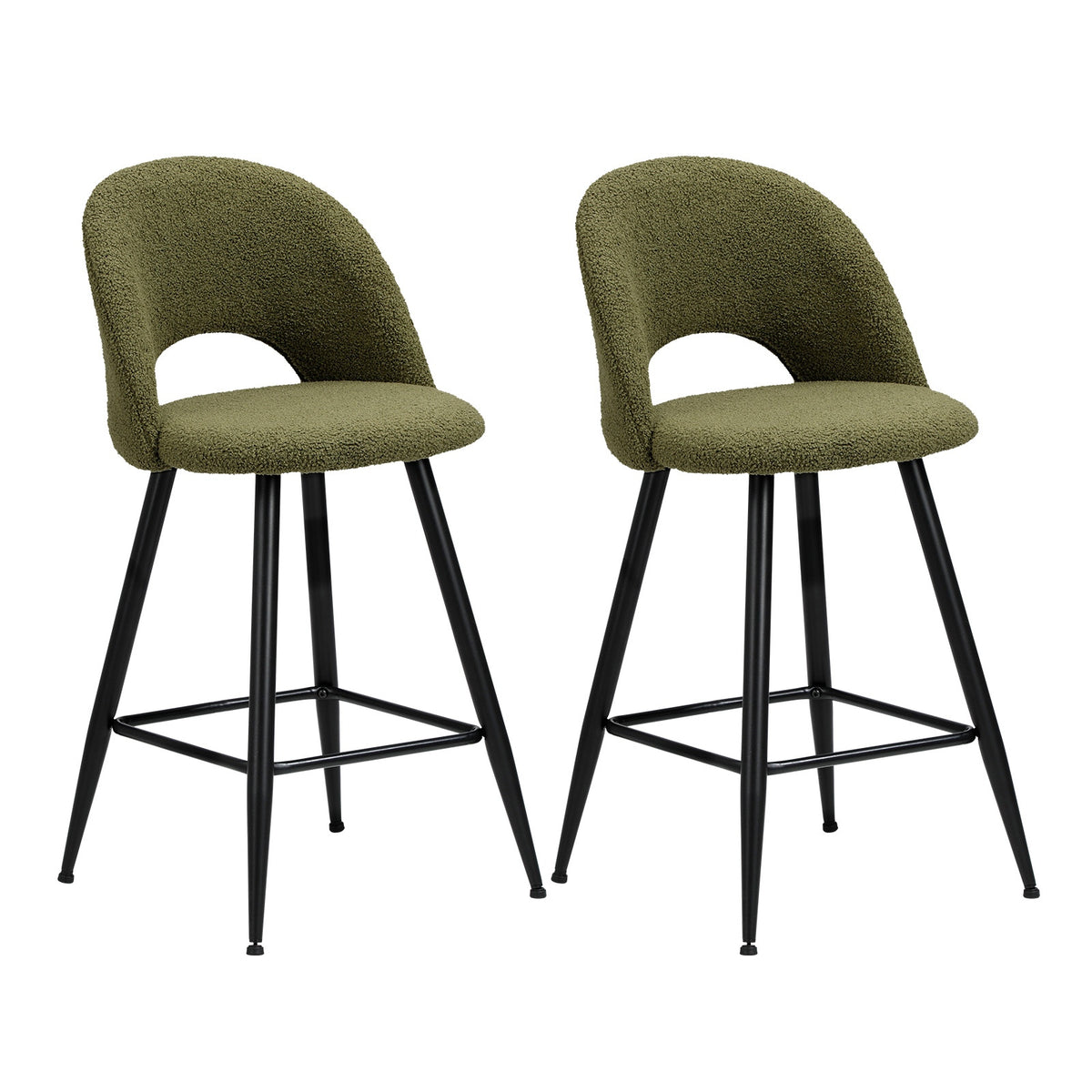 Oikiture 2x Bar Stools Kitchen Counter Stool Dining Chairs Boucle Green HORN