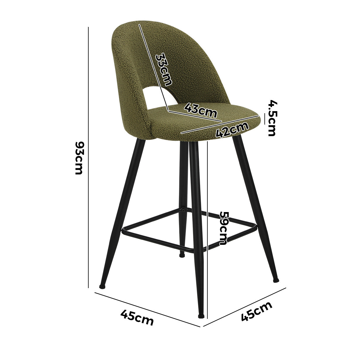 Oikiture 2x Bar Stools Kitchen Counter Stool Dining Chairs Boucle Green HORN