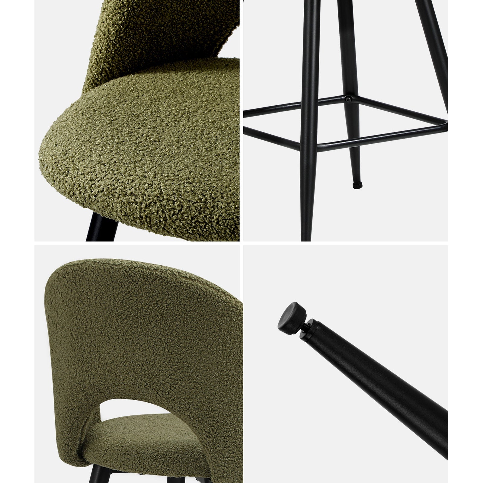 Oikiture 4x Bar Stools Kitchen Counter Stool Dining Chairs Boucle Green HORN - Sunyee