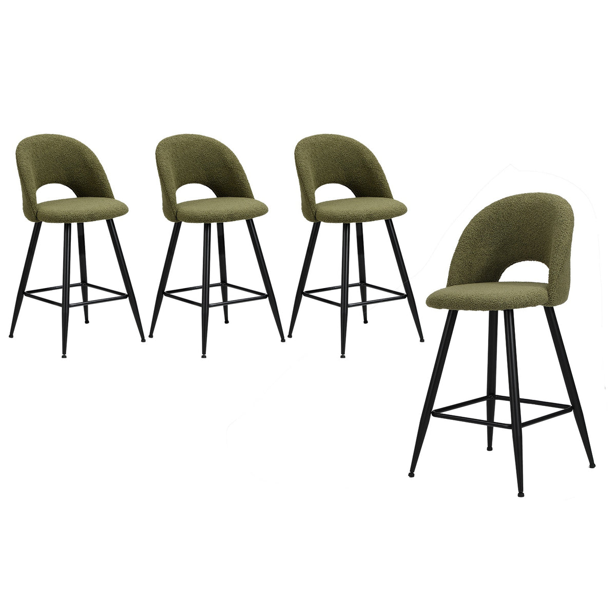 Oikiture 4x Bar Stools Kitchen Counter Stool Dining Chairs Boucle Green HORN