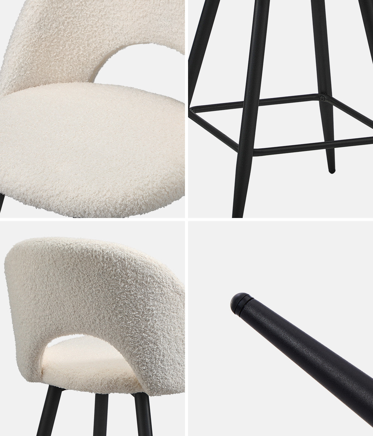 Oikiture 2x Bar Stools Kitchen Counter Stool Dining Chairs Boucle White HORN - Sunyee