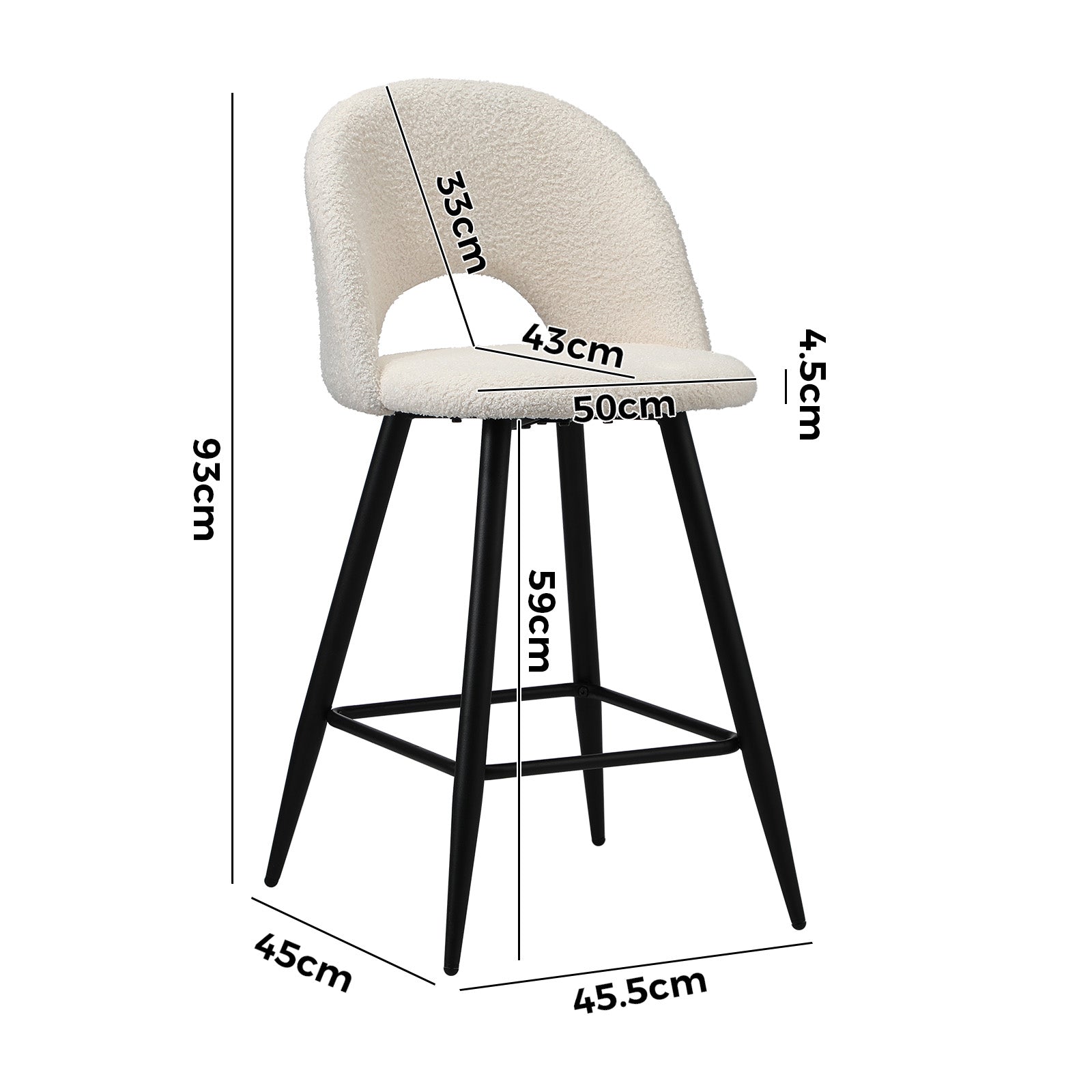 Oikiture 2x Bar Stools Kitchen Counter Stool Dining Chairs Boucle White HORN - Sunyee