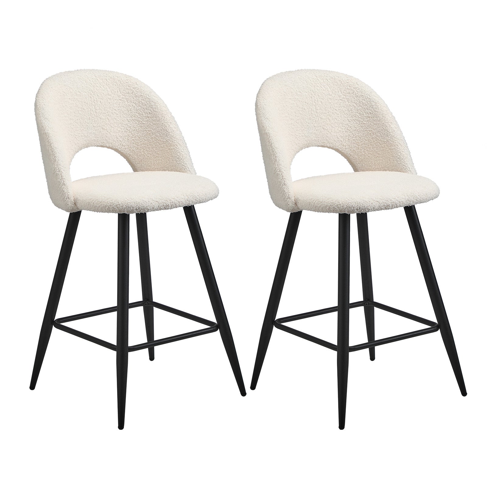 Oikiture 2x Bar Stools Kitchen Counter Stool Dining Chairs Boucle White HORN - Sunyee