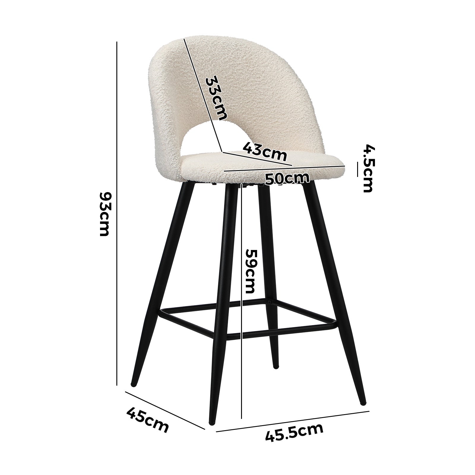 Oikiture 4x Bar Stools Kitchen Counter Stool Dining Chairs Boucle White HORN - Sunyee