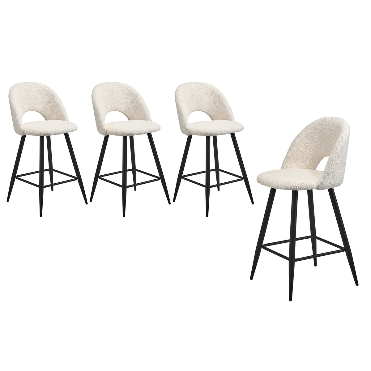 Oikiture 4x Bar Stools Kitchen Counter Stool Dining Chairs Boucle White HORN