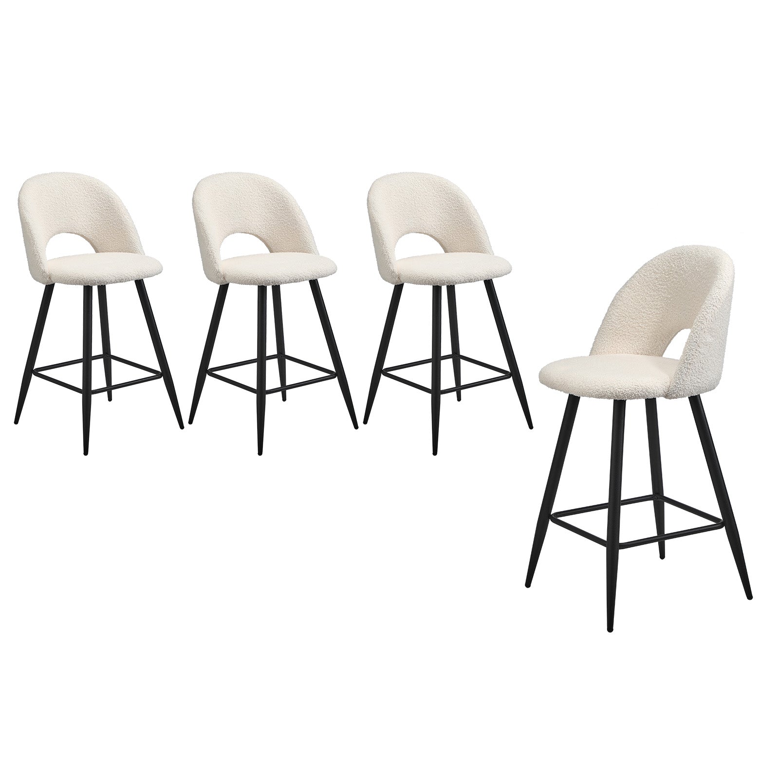 Oikiture 4x Bar Stools Kitchen Counter Stool Dining Chairs Boucle White HORN - Sunyee
