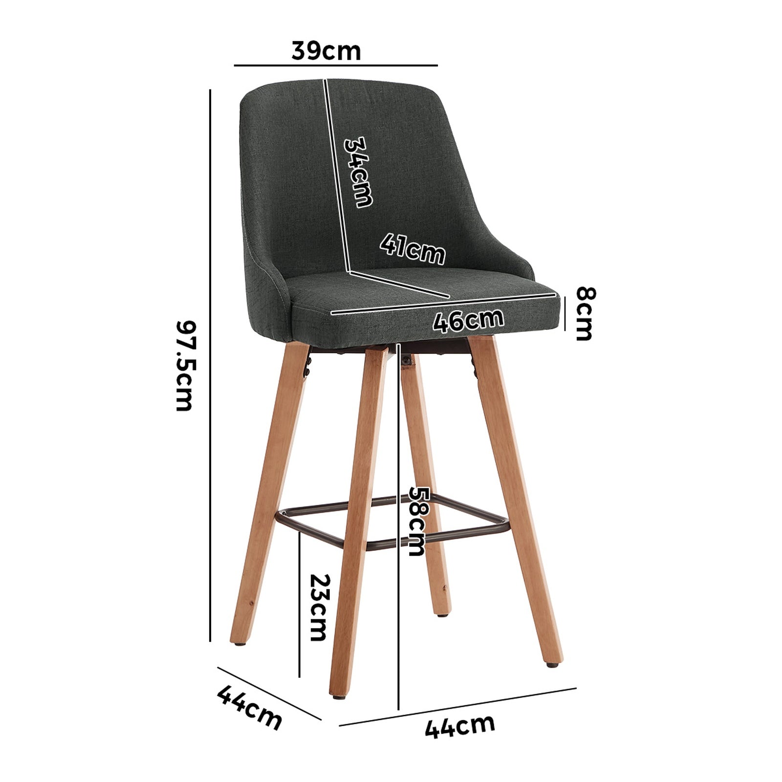 Oikiture 4x Bar Stools Kitchen Dining Chairs Swivel Wooden Stool Linen Grey - Sunyee