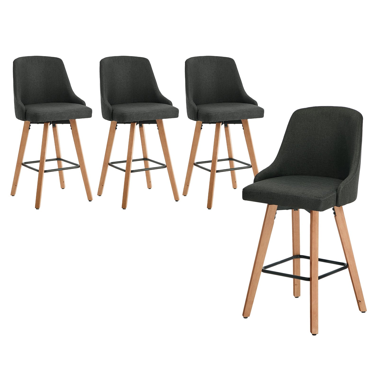 Oikiture 4x Bar Stools Kitchen Dining Chairs Swivel Wooden Stool Linen Grey - Sunyee