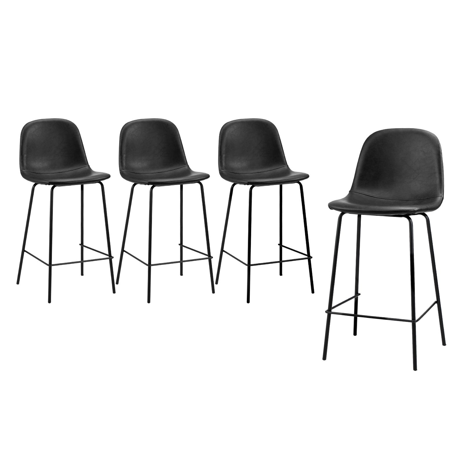 Oikiture 4x Bar Stools Kitchen Dining Chair Counter Stool PU Leather Black - Sunyee