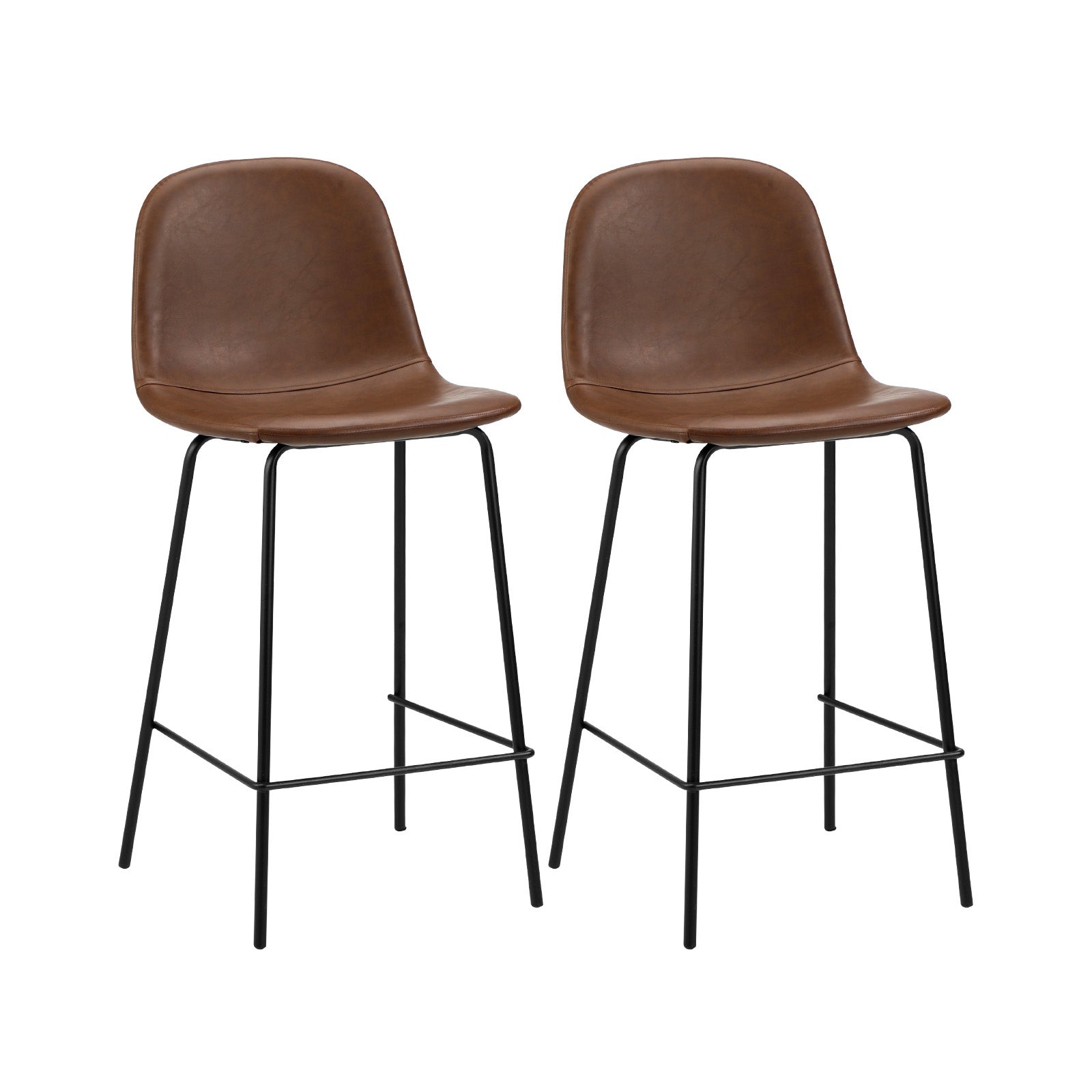 Oikiture 2x Bar Stools Kitchen Dining Chair Counter Stool PU Leather Brown - Sunyee
