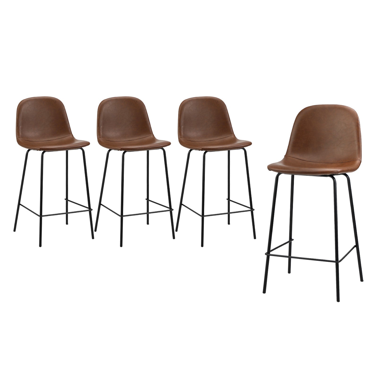 Oikiture 4x Bar Stools Kitchen Dining Chair Counter Stool PU Leather Brown - Sunyee