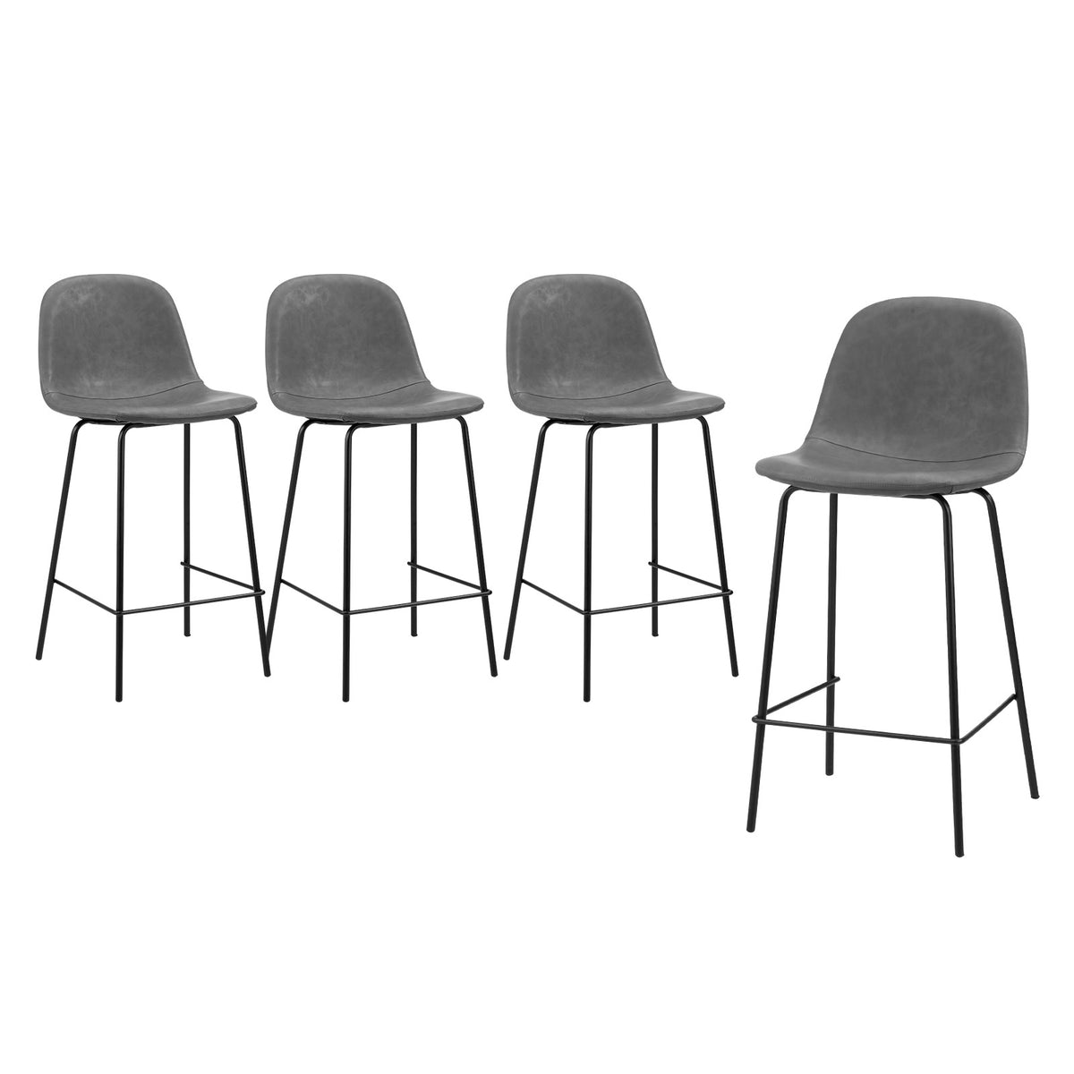 Oikiture 4x Bar Stools Kitchen Dining Chair Counter Stool PU Leather Grey - Sunyee