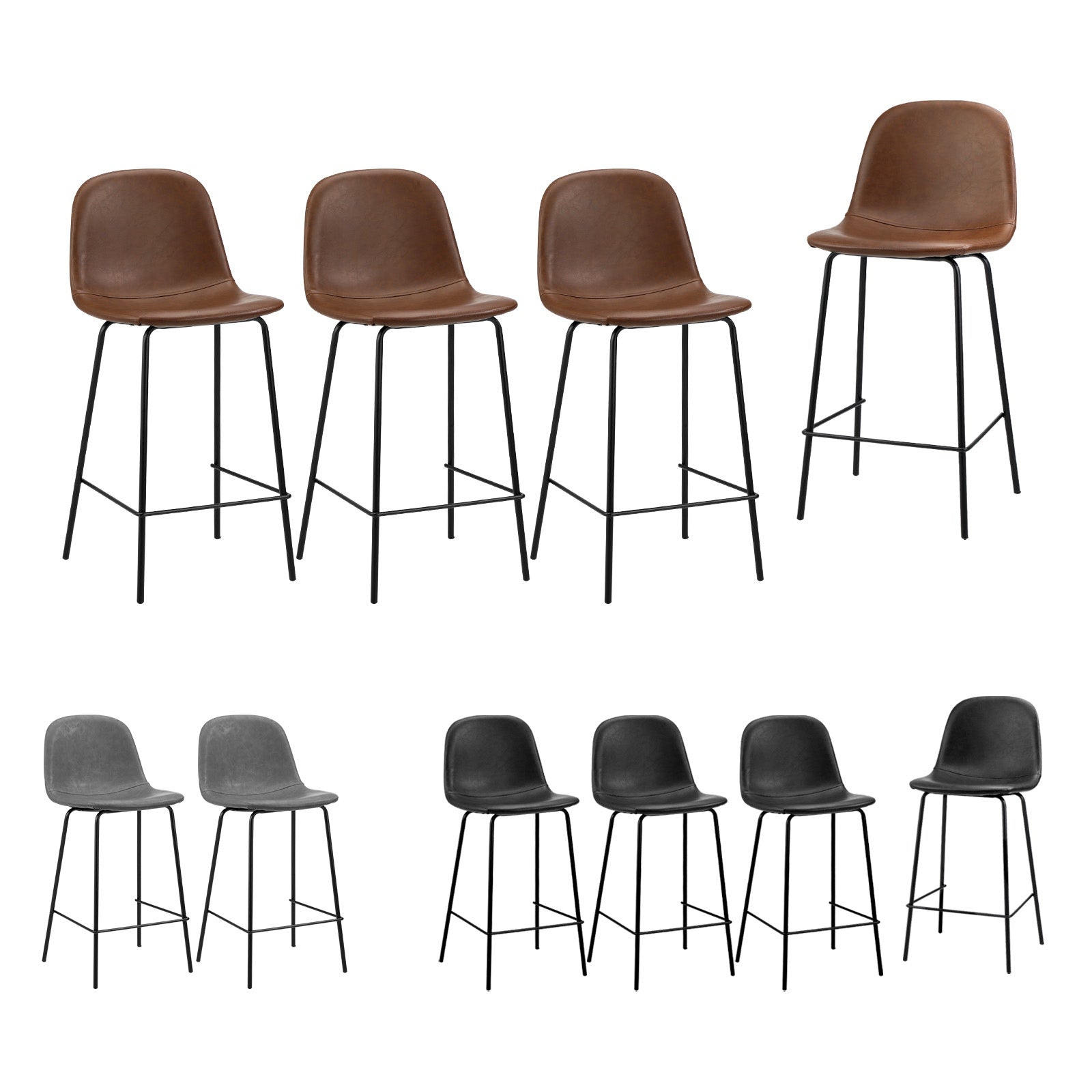 Oikiture Bar Stools Kitchen Dining Chair Counter Stool PU Leather Metal - Sunyee