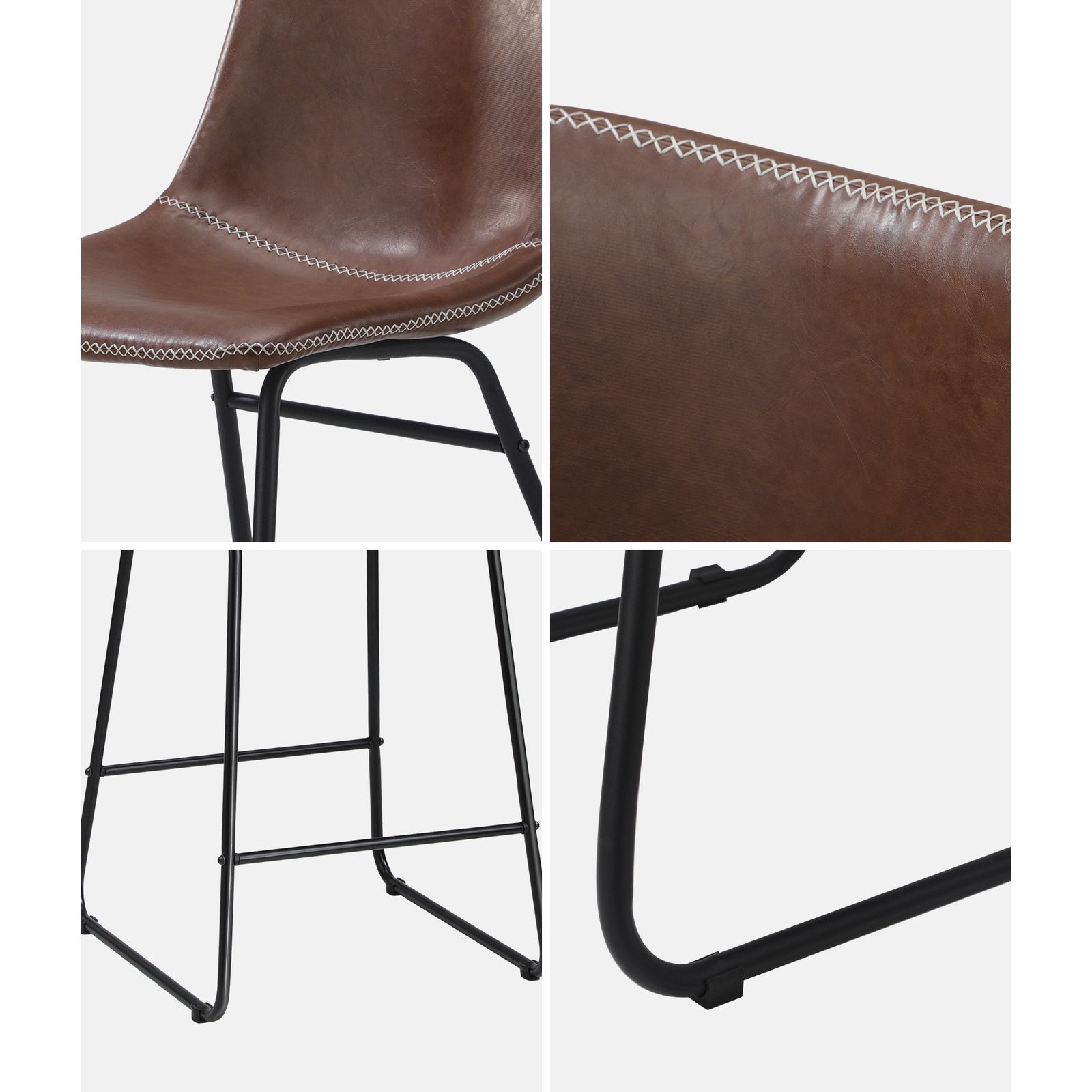 Oikiture 2x Bar Stools Kitchen Dining Chairs Leather Padded Stool Brown - Sunyee