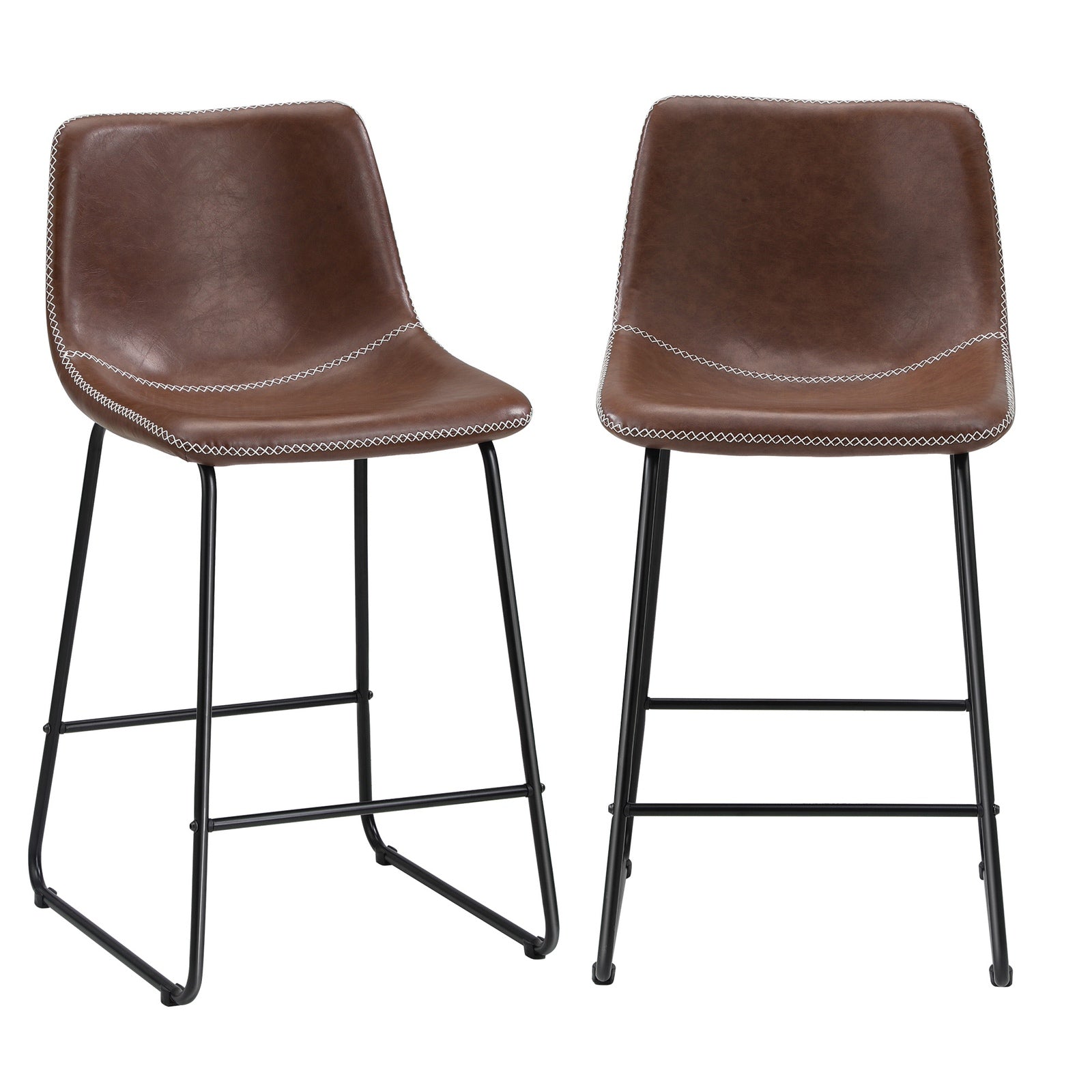 Oikiture 2x Bar Stools Kitchen Dining Chairs Leather Padded Stool Brown - Sunyee