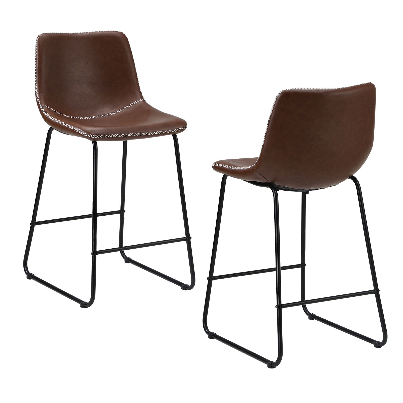 Oikiture 2x Bar Stools Kitchen Dining Chairs Leather Padded Stool Brown - Sunyee