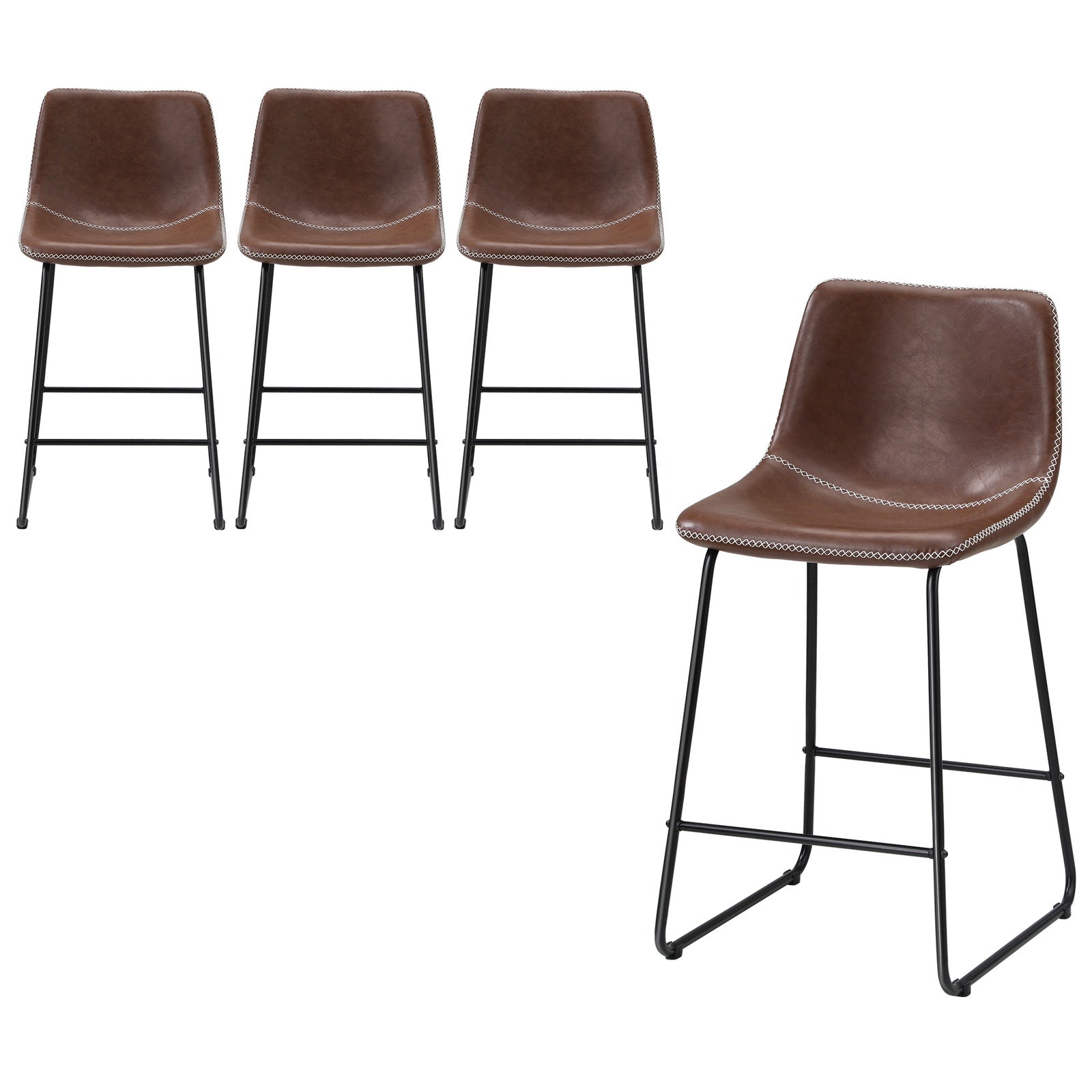 Oikiture 4X Bar Stools Kitchen Dining Chairs Leather Padded Stool Brown - Sunyee