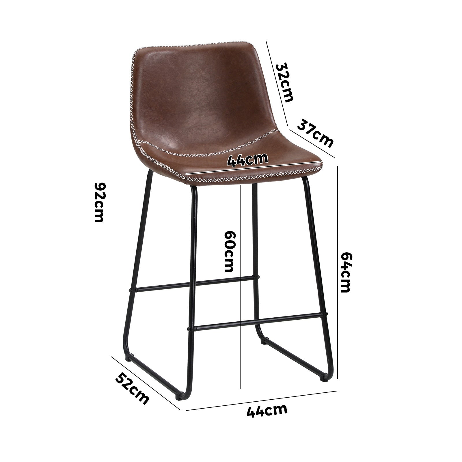 Oikiture 4X Bar Stools Kitchen Dining Chairs Leather Padded Stool Brown - Sunyee