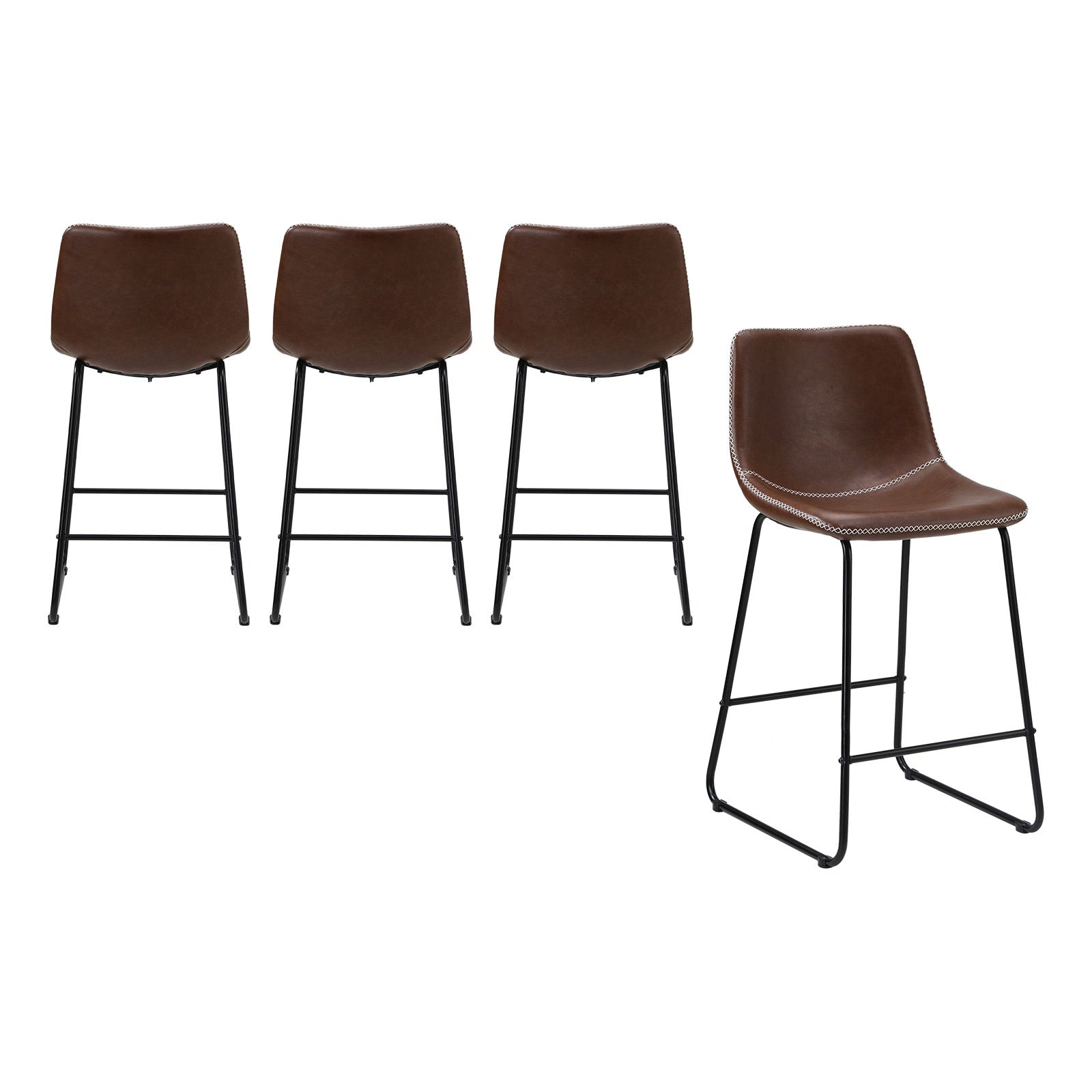 Oikiture 4X Bar Stools Kitchen Dining Chairs Leather Padded Stool Brown - Sunyee