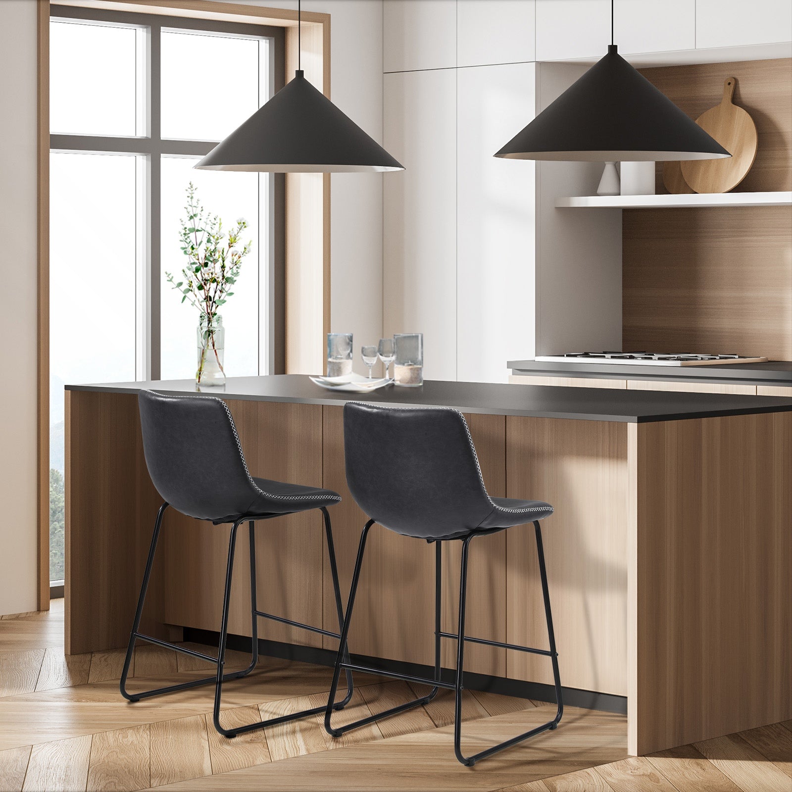 Oikiture 2x Bar Stools Steel Stool Modern Kitchen Dining Furniture Set Grey - Sunyee