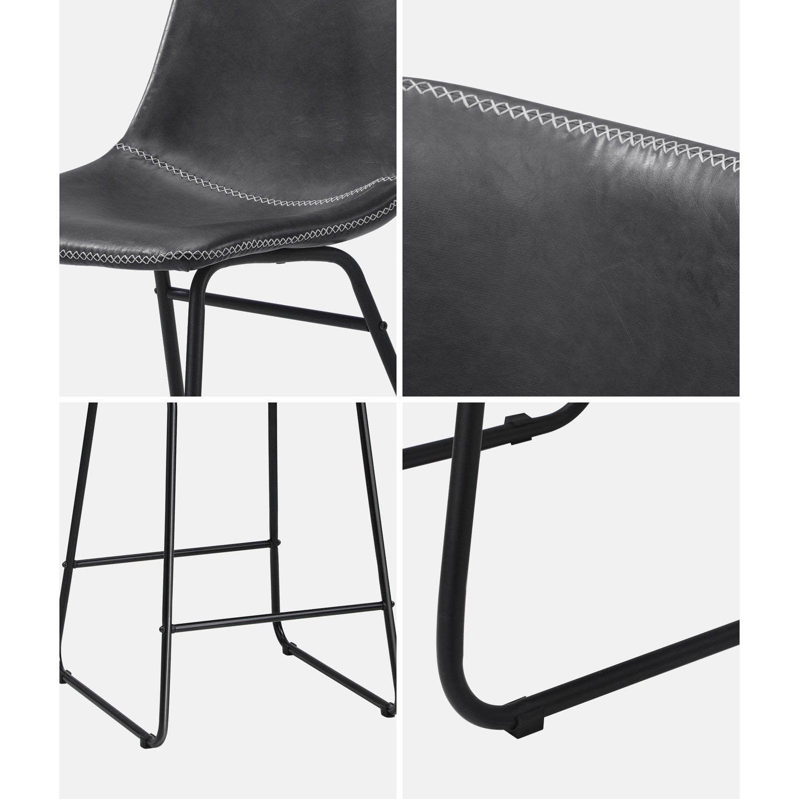 Oikiture 2x Bar Stools Steel Stool Modern Kitchen Dining Furniture Set Grey - Sunyee