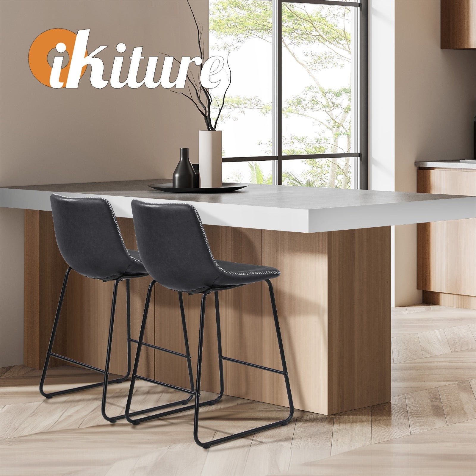 Oikiture 2x Bar Stools Steel Stool Modern Kitchen Dining Furniture Set Grey - Sunyee