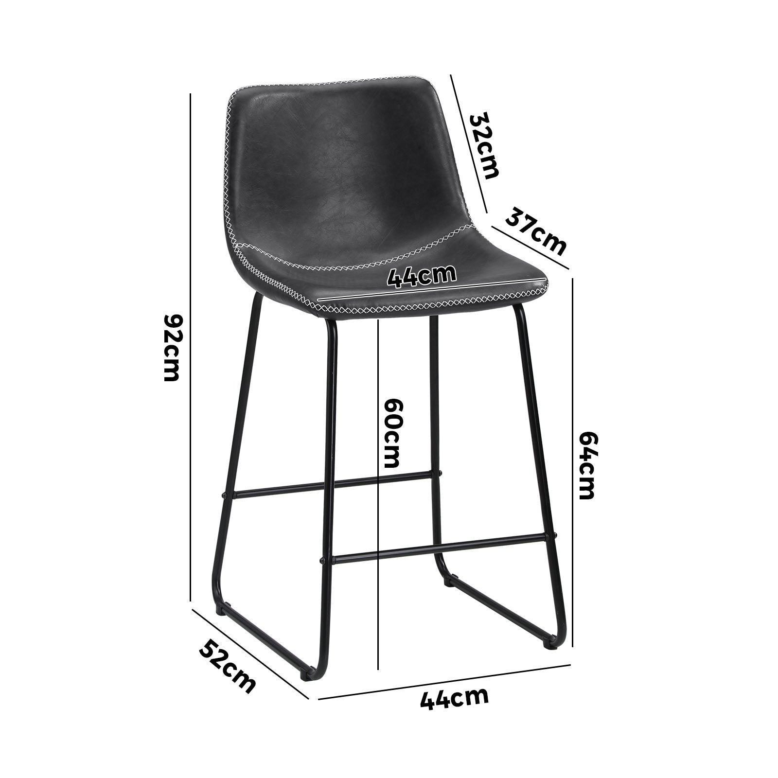Oikiture 2x Bar Stools Steel Stool Modern Kitchen Dining Furniture Set Grey - Sunyee