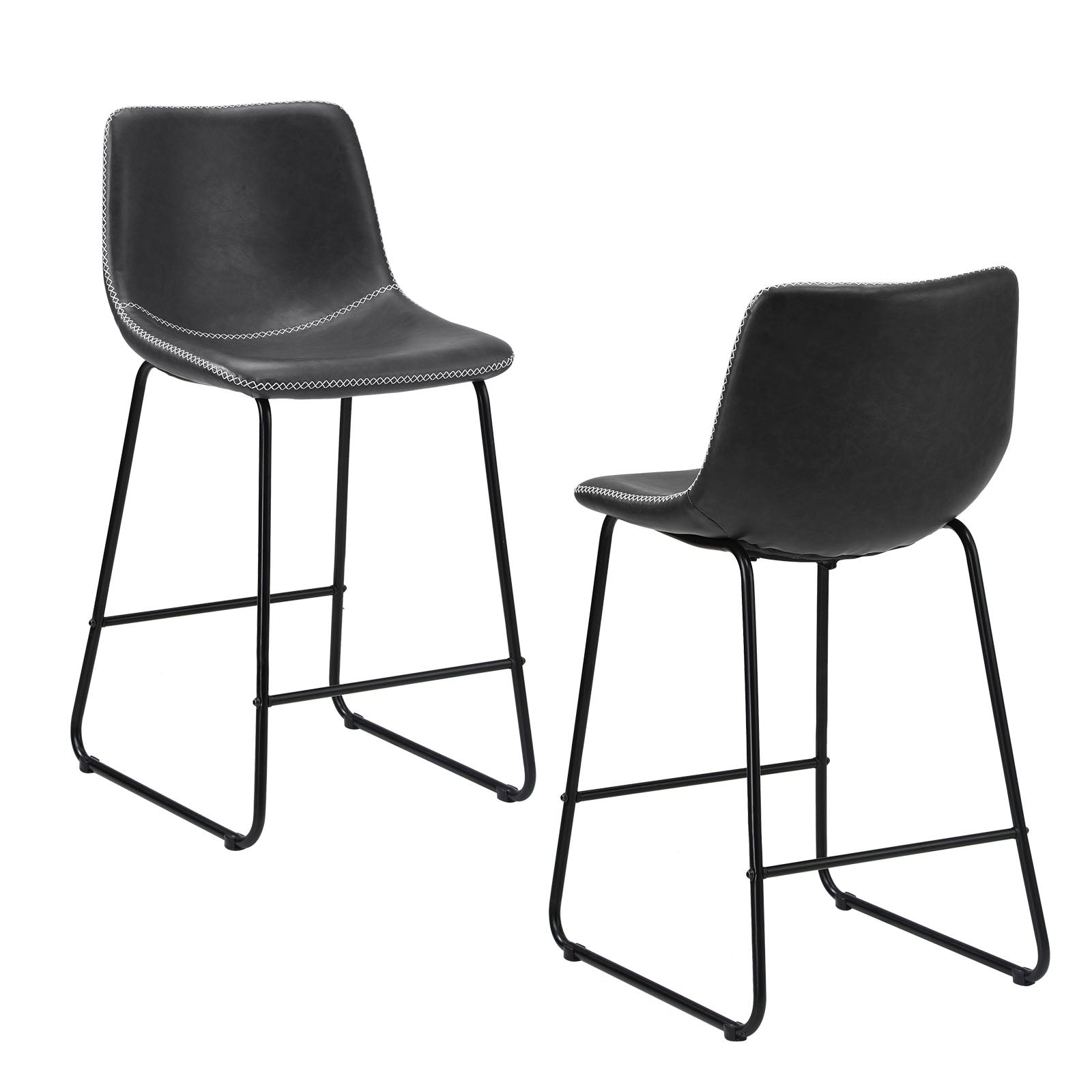 Oikiture 2x Bar Stools Steel Stool Modern Kitchen Dining Furniture Set Grey - Sunyee