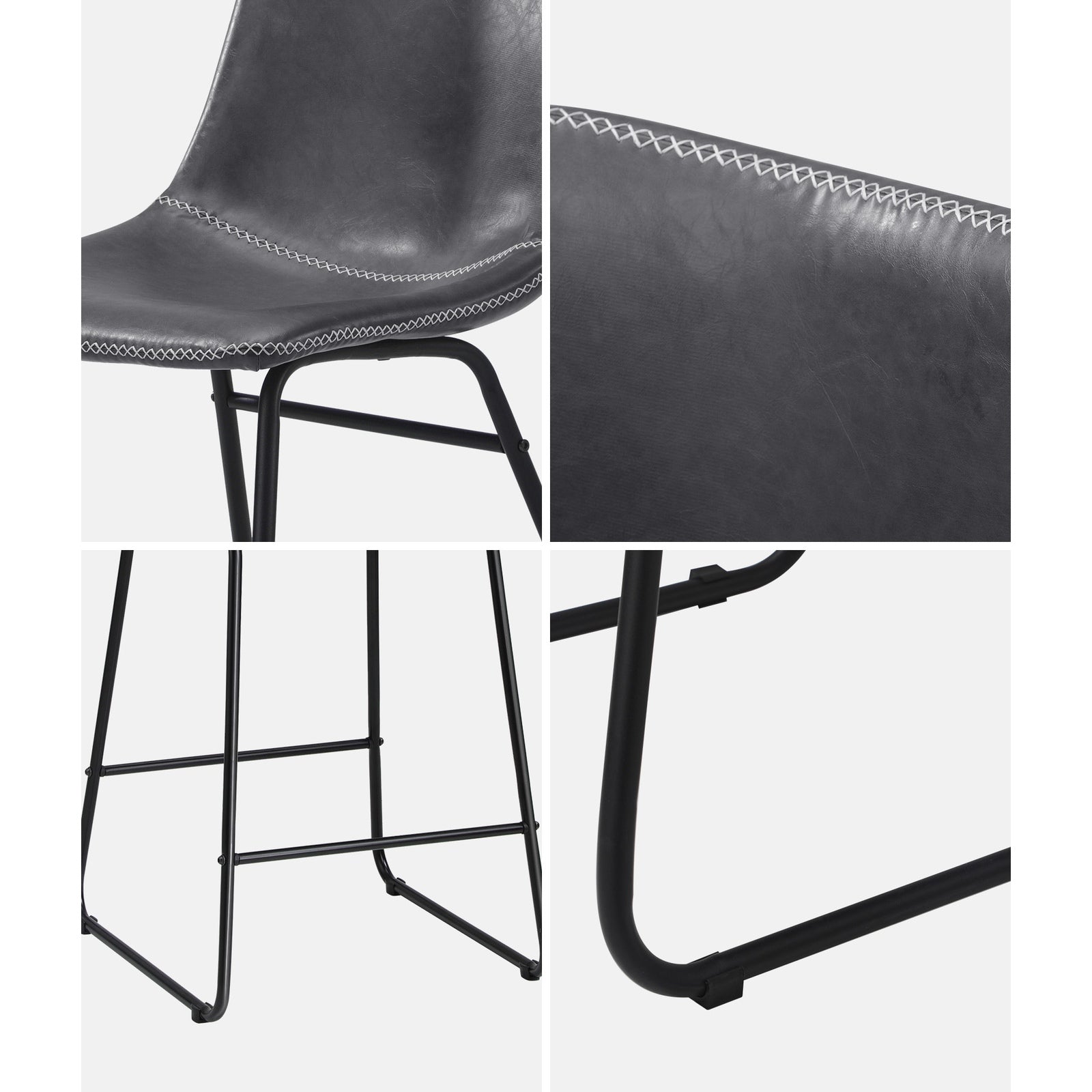 Oikiture 4x Bar Stools Kitchen Stool Dining Chairs Metal Leather Grey - Sunyee