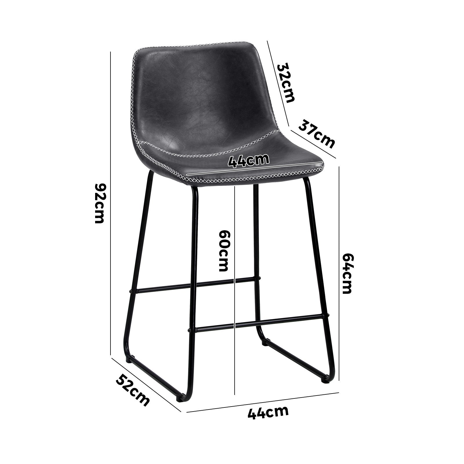 Oikiture 4x Bar Stools Kitchen Stool Dining Chairs Metal Leather Grey - Sunyee