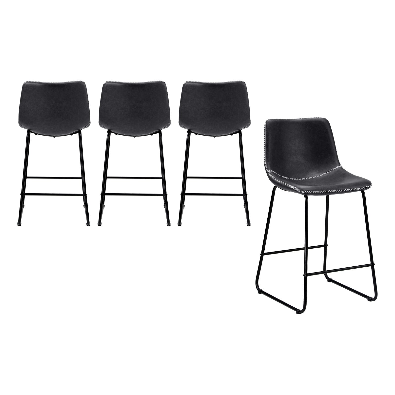 Oikiture 4x Bar Stools Kitchen Stool Dining Chairs Metal Leather Grey - Sunyee