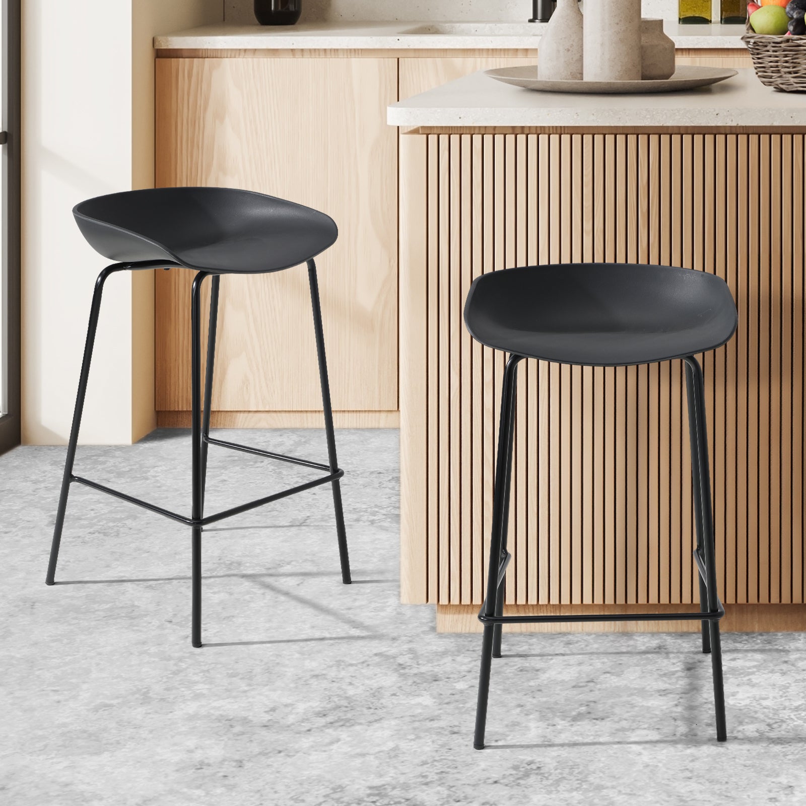 Oikiture 2x Kitchen Bar Stools Stool Dinning Counter Chairs Metal Black - Sunyee