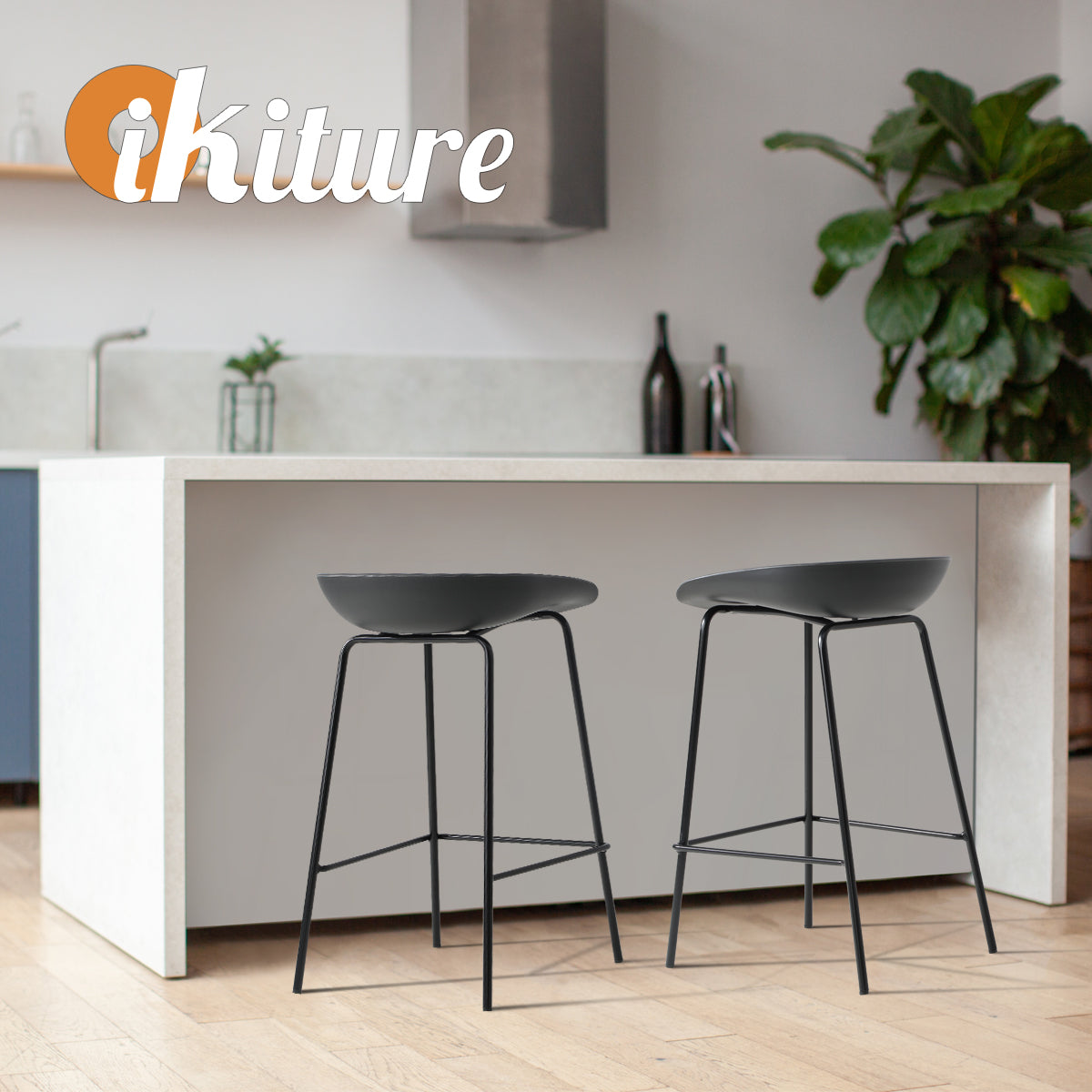 Oikiture 2x Kitchen Bar Stools Stool Dinning Counter Chairs Metal Black - Sunyee
